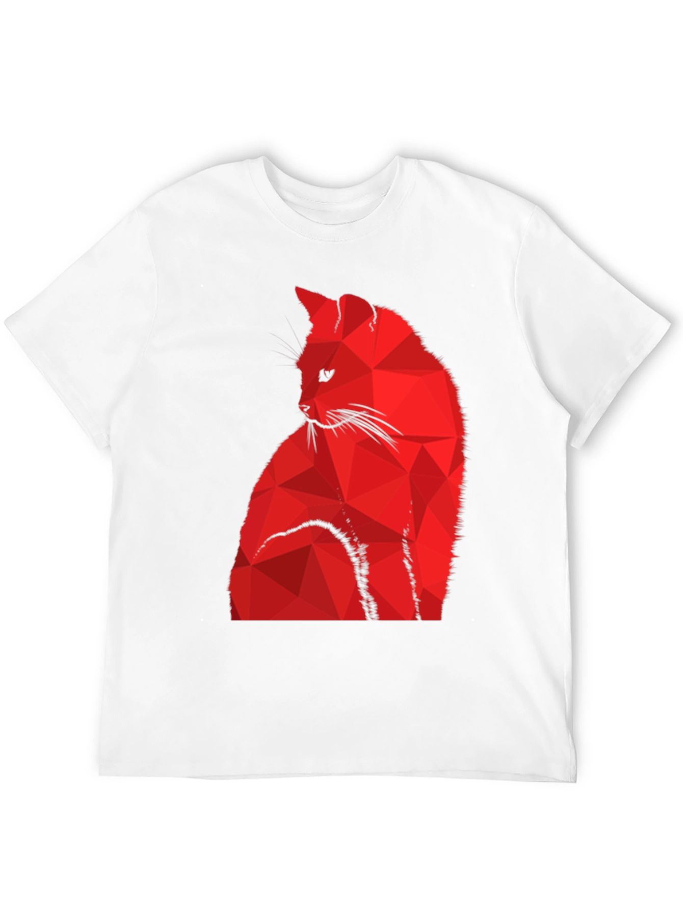 Geometric Red Cat Graphic Black T-Shirt