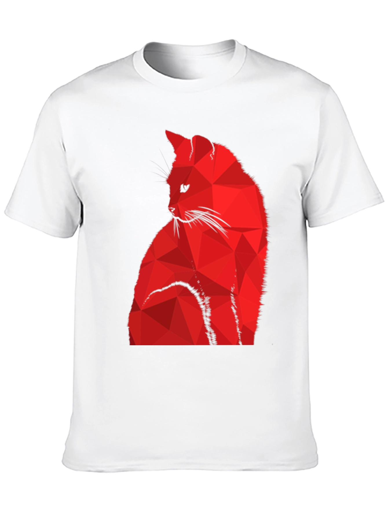 Geometric Red Cat Graphic Black T-Shirt