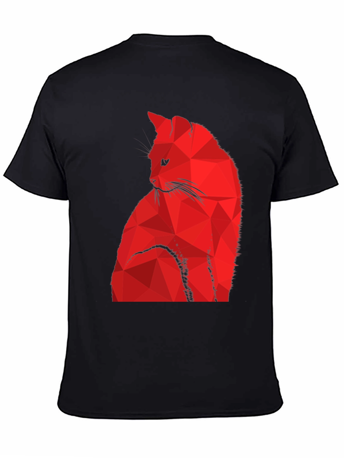 Geometric Red Cat Graphic Black T-Shirt