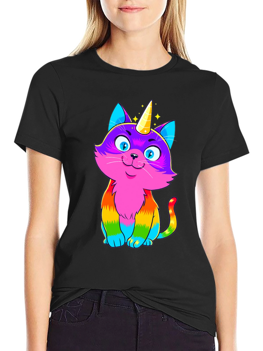 Rainbow Cat Unicorn T-Shirt - Mens Black Tee