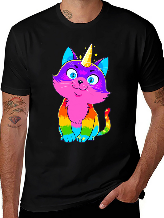 Rainbow Cat Unicorn T-Shirt - Mens Black Tee
