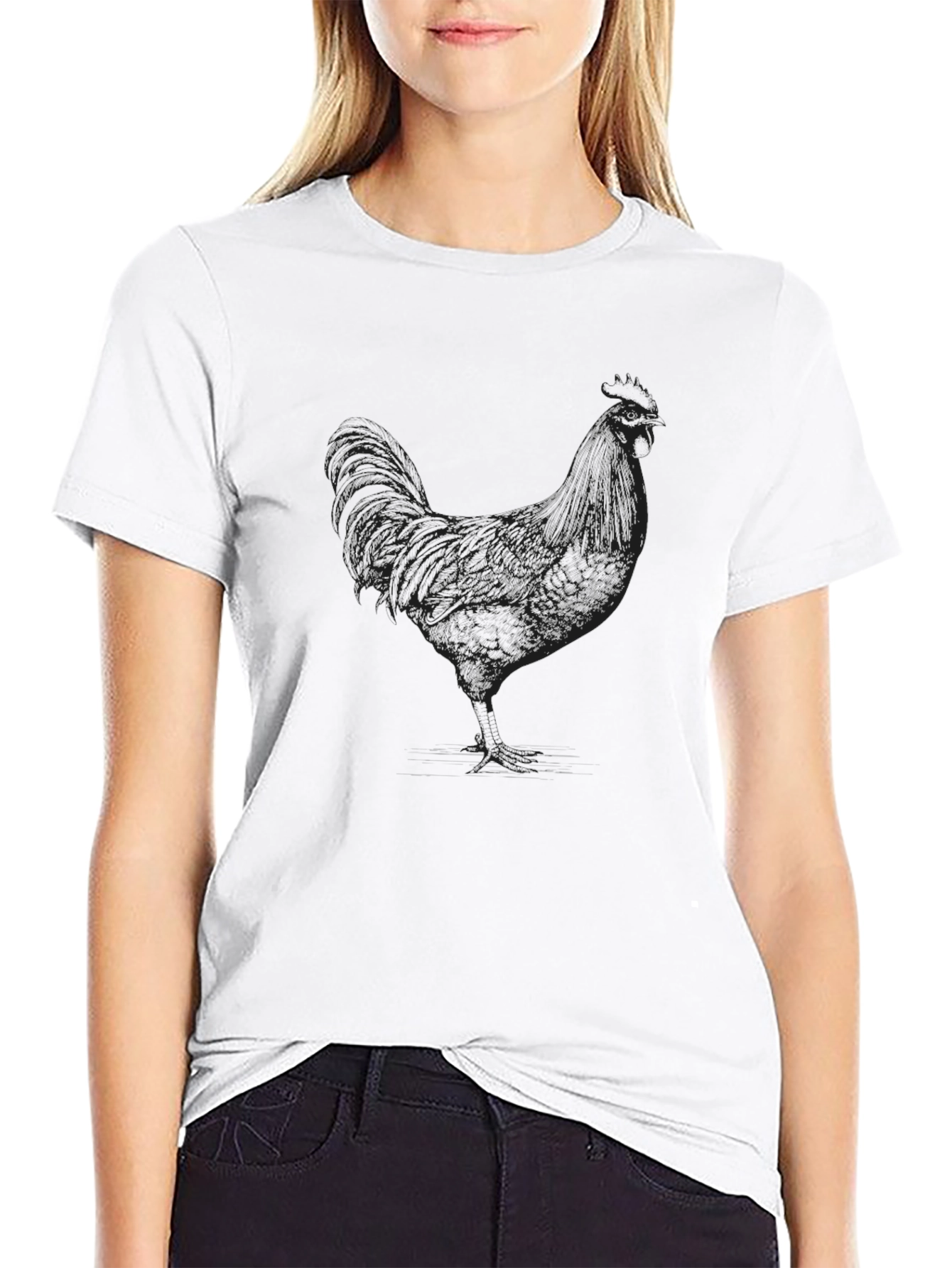 Black T-Shirt with Rooster Outline