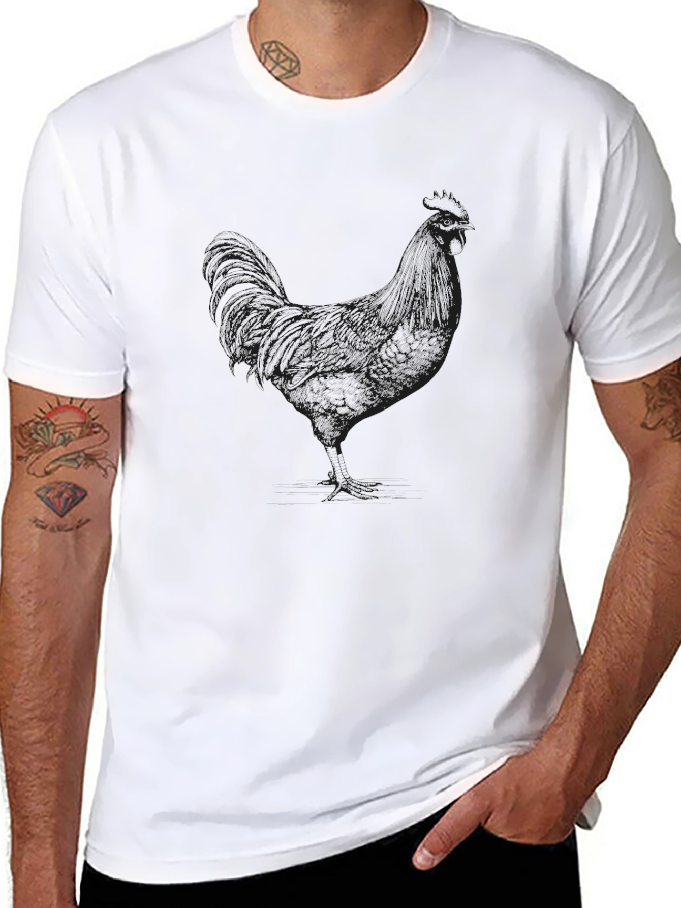 Black T-Shirt with Rooster Outline