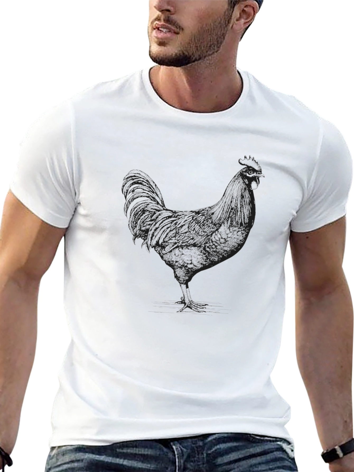 Black T-Shirt with Rooster Outline