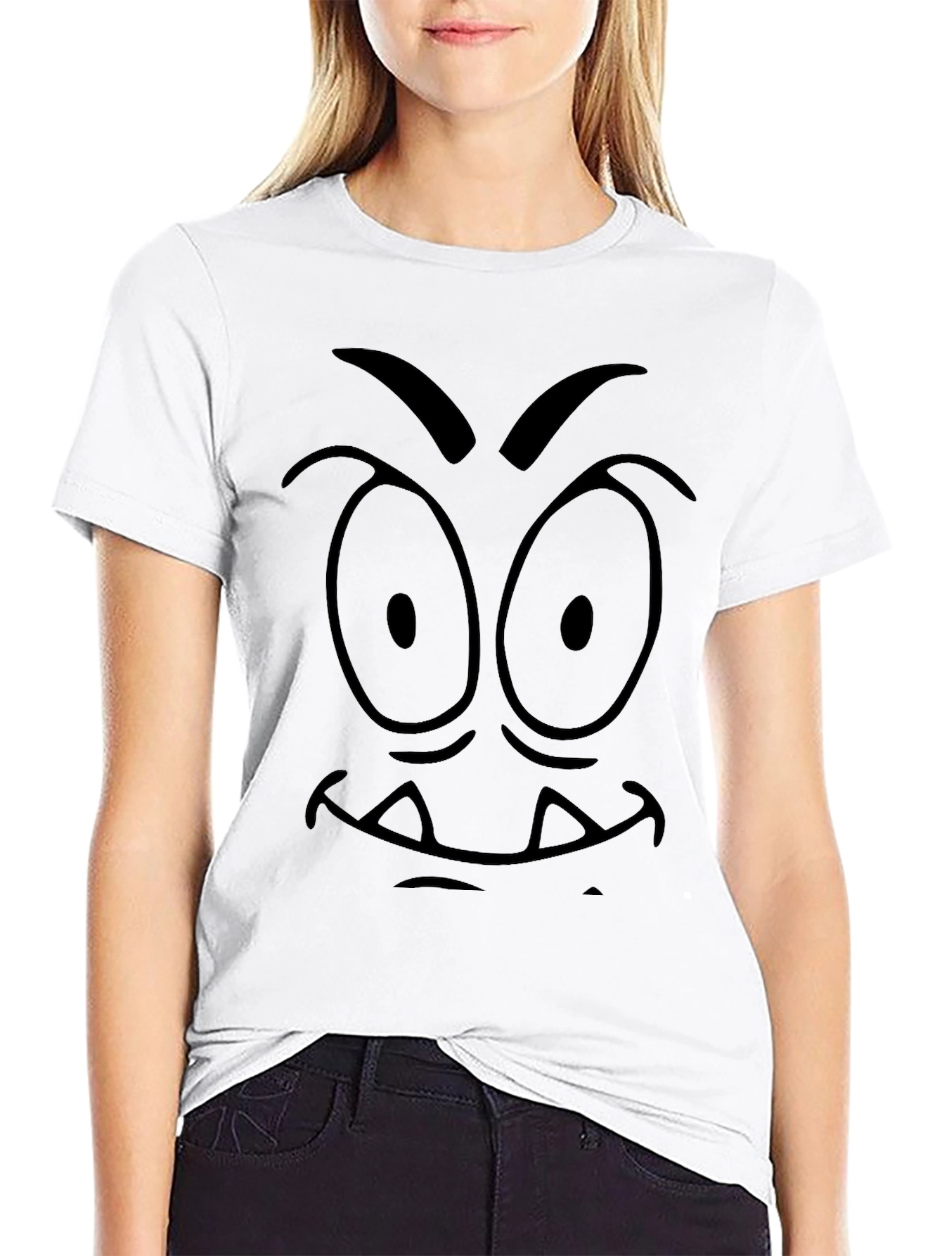 Cartoon Monster Face Graphic Tee - Black