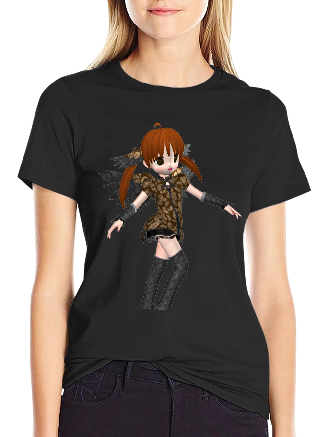 Anime Girl Graphic Black T-Shirt