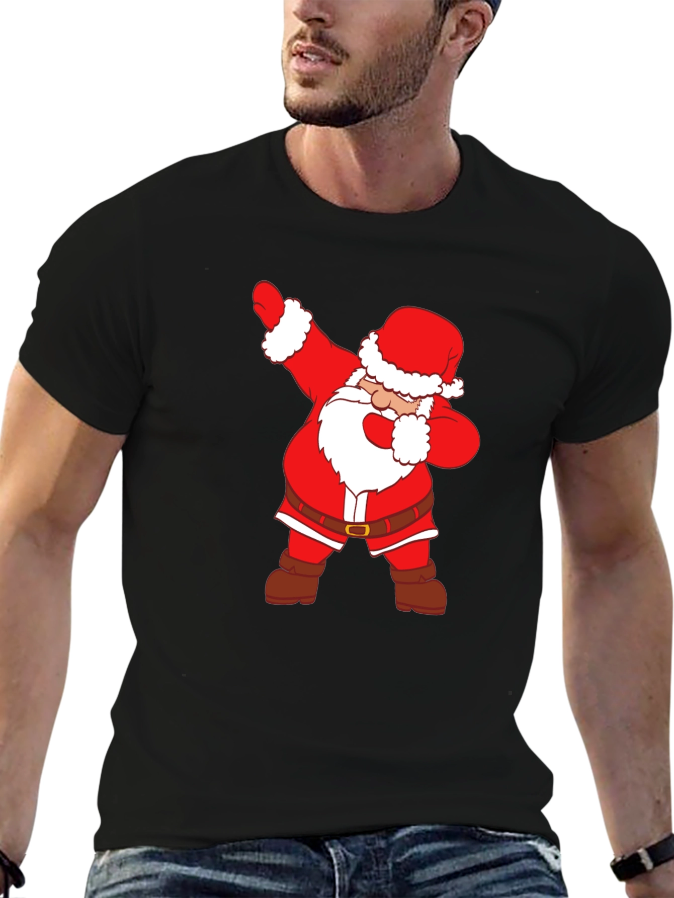 Dabbing Santa Claus Graphic Tee - Black Cotton T-Shirt