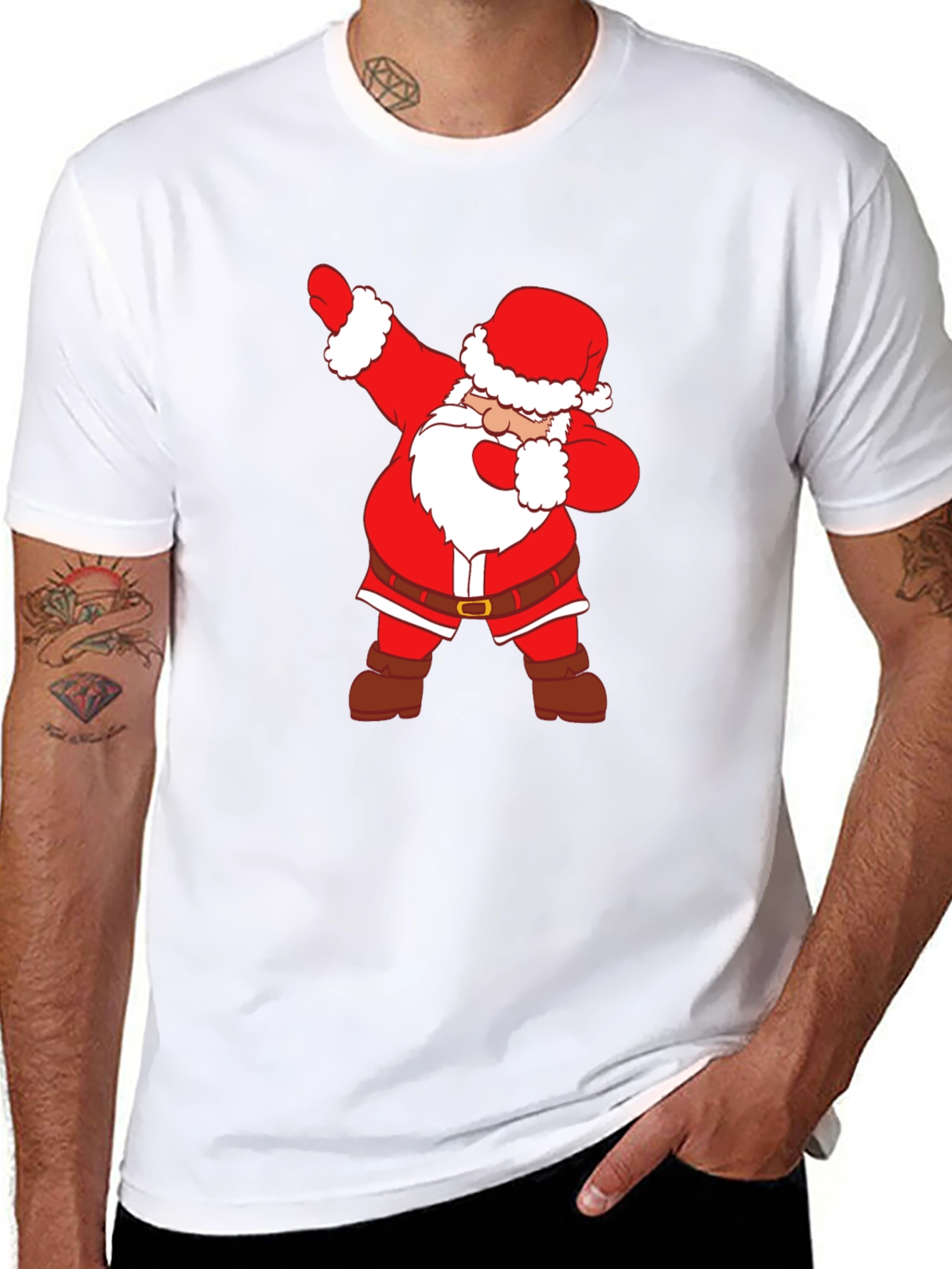 Dabbing Santa Claus Graphic Tee - Black Cotton T-Shirt