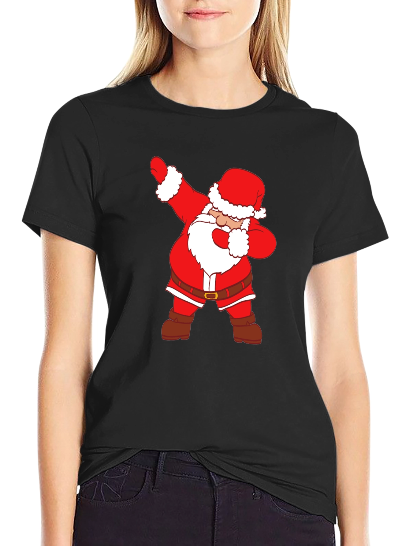 Dabbing Santa Claus Graphic Tee - Black Cotton T-Shirt