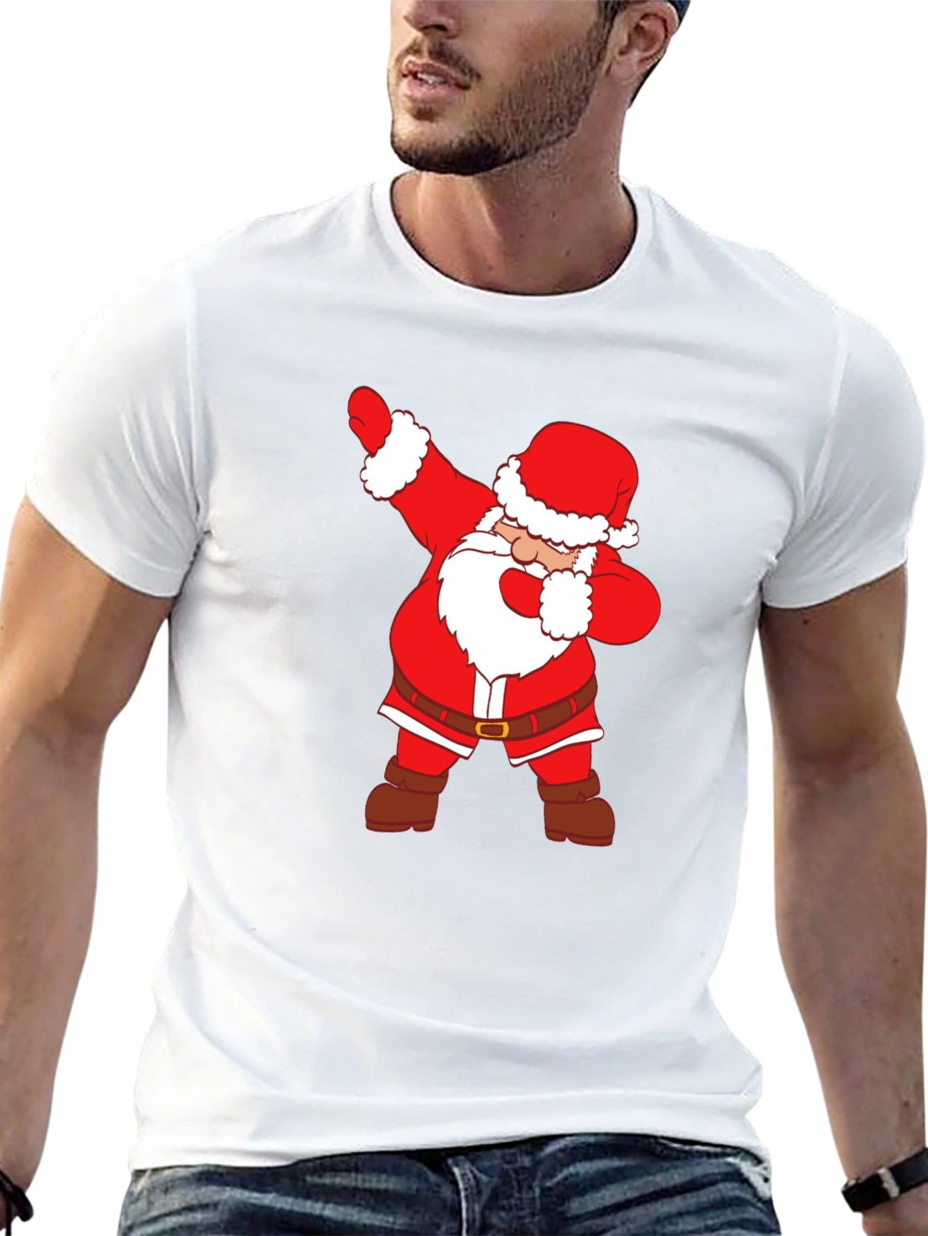 Dabbing Santa Claus Graphic Tee - Black Cotton T-Shirt