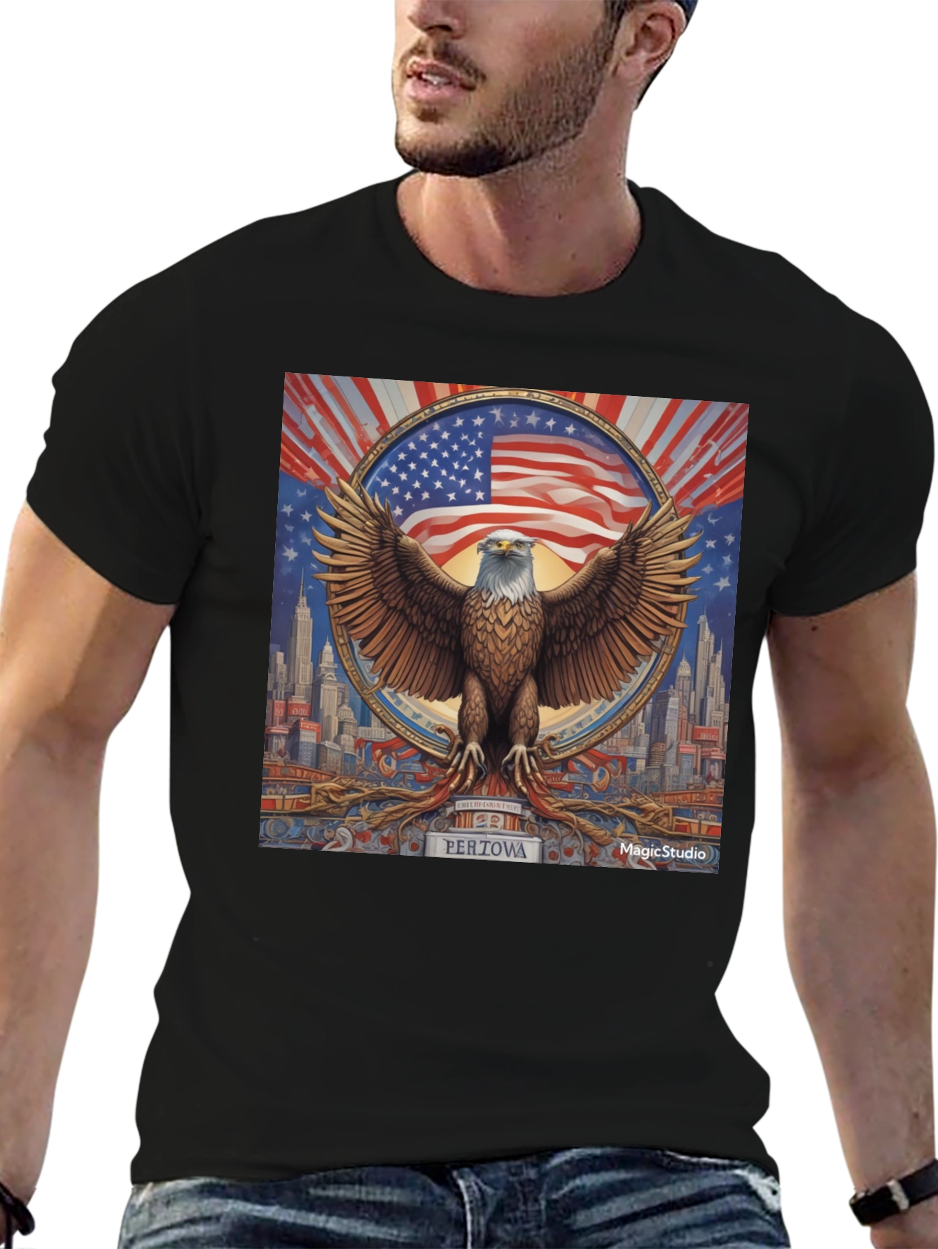 Patriotic Eagle Graphic Tee - Mens Black T-Shirt