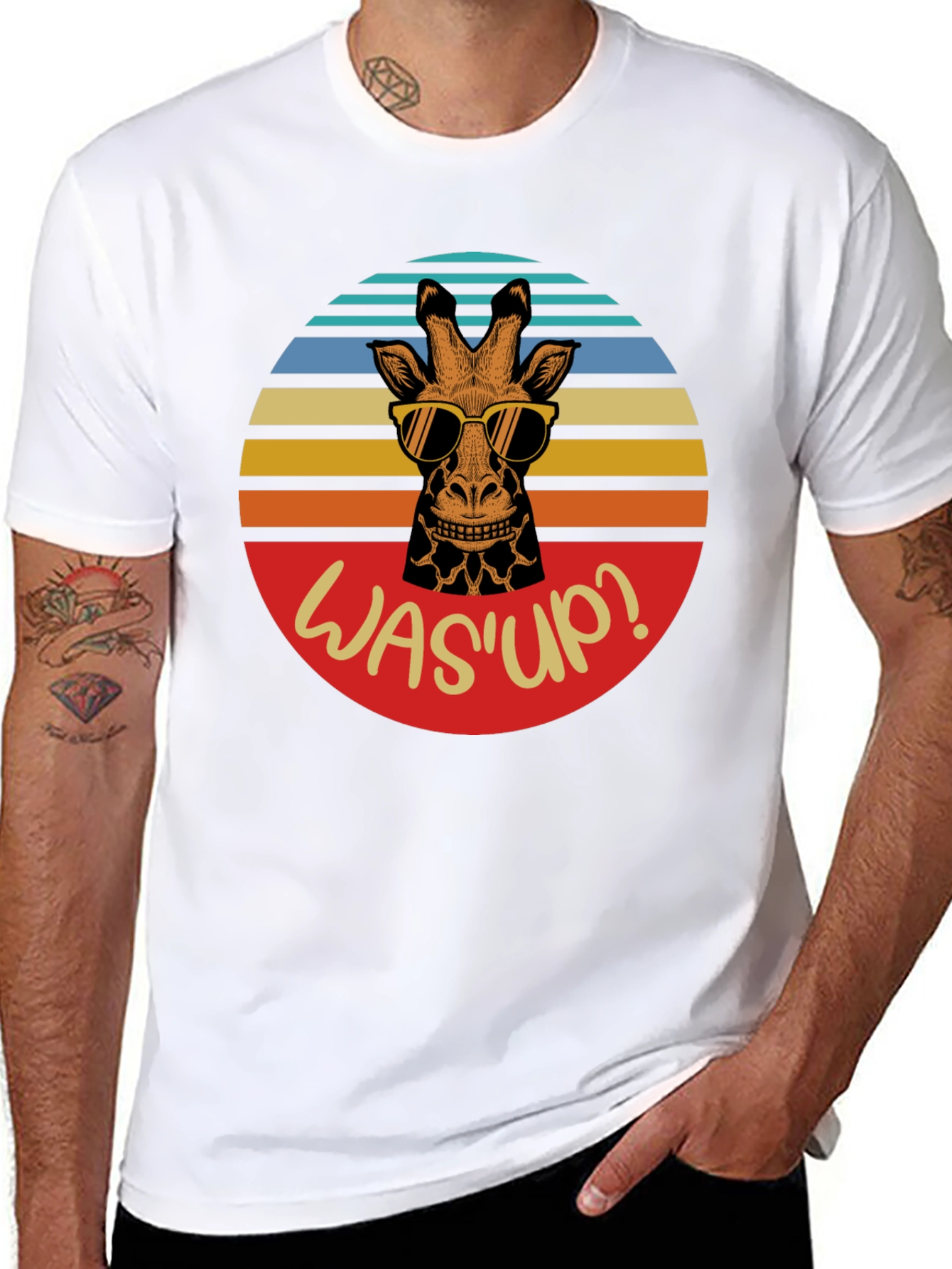 Funny Giraffe WasUp Graphic Mens T-Shirt