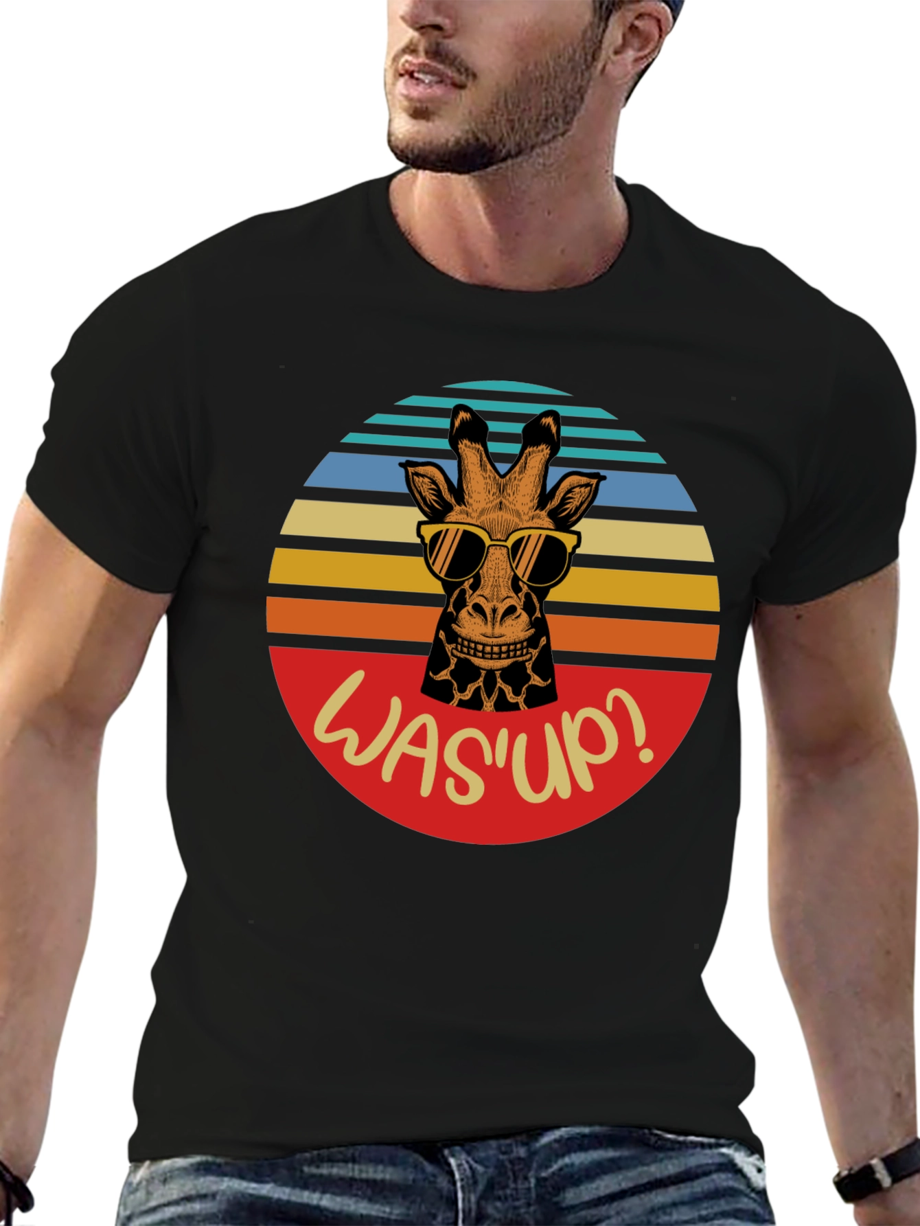 Funny Giraffe WasUp Graphic Mens T-Shirt