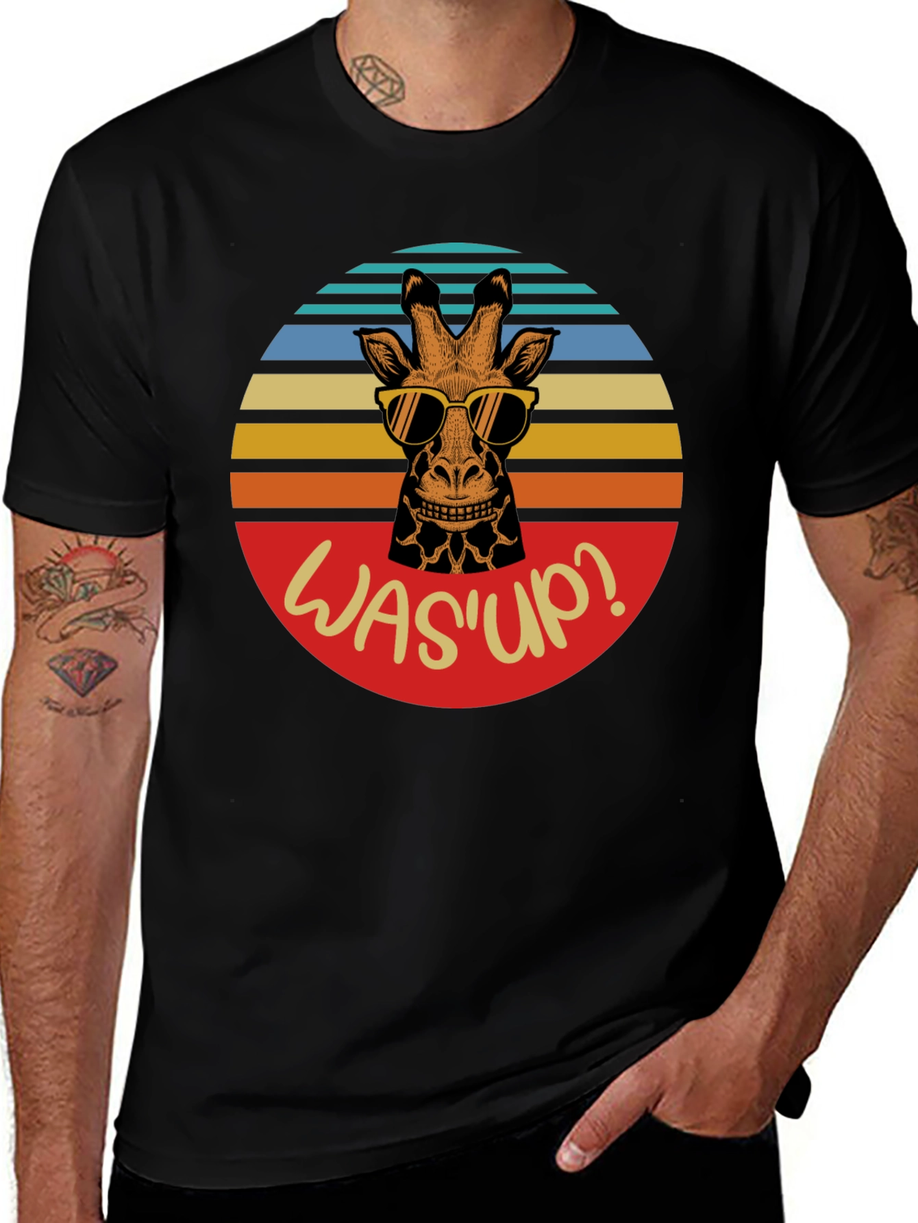 Funny Giraffe WasUp Graphic Mens T-Shirt