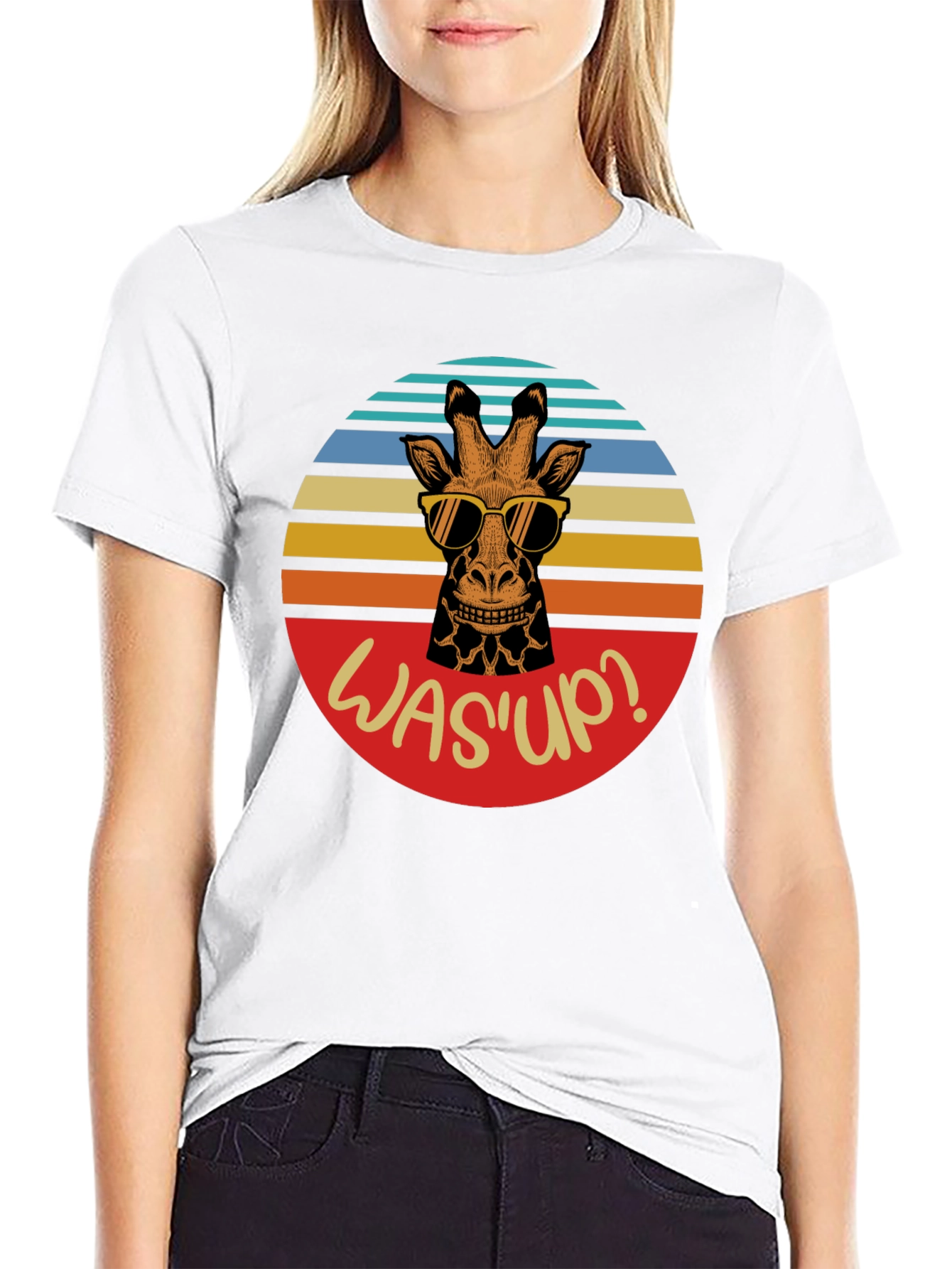Funny Giraffe WasUp Graphic Mens T-Shirt