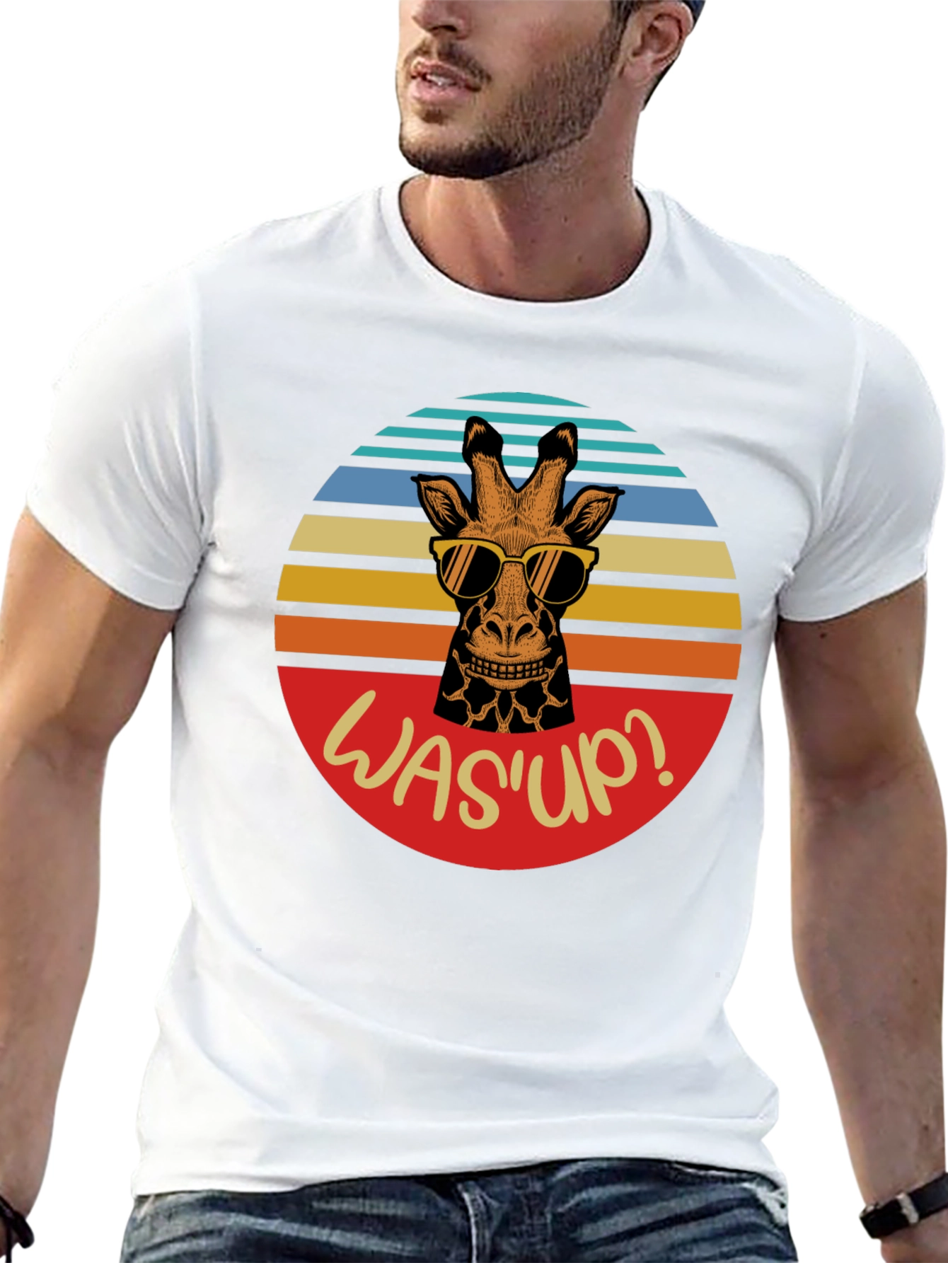 Funny Giraffe WasUp Graphic Mens T-Shirt