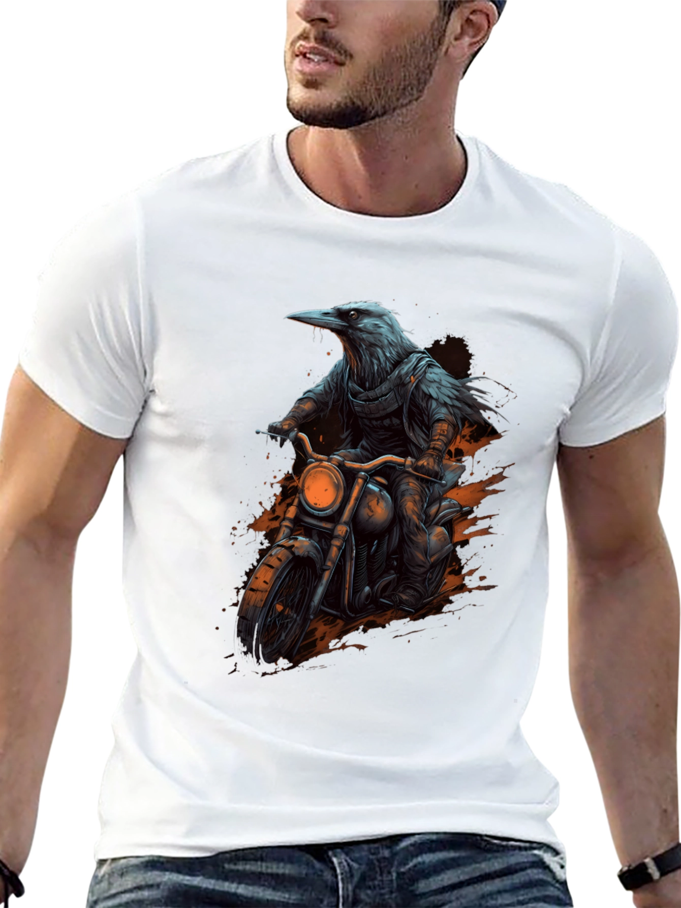 Raven Rider Graphic Tee - Cool Biker Crow T-Shirt