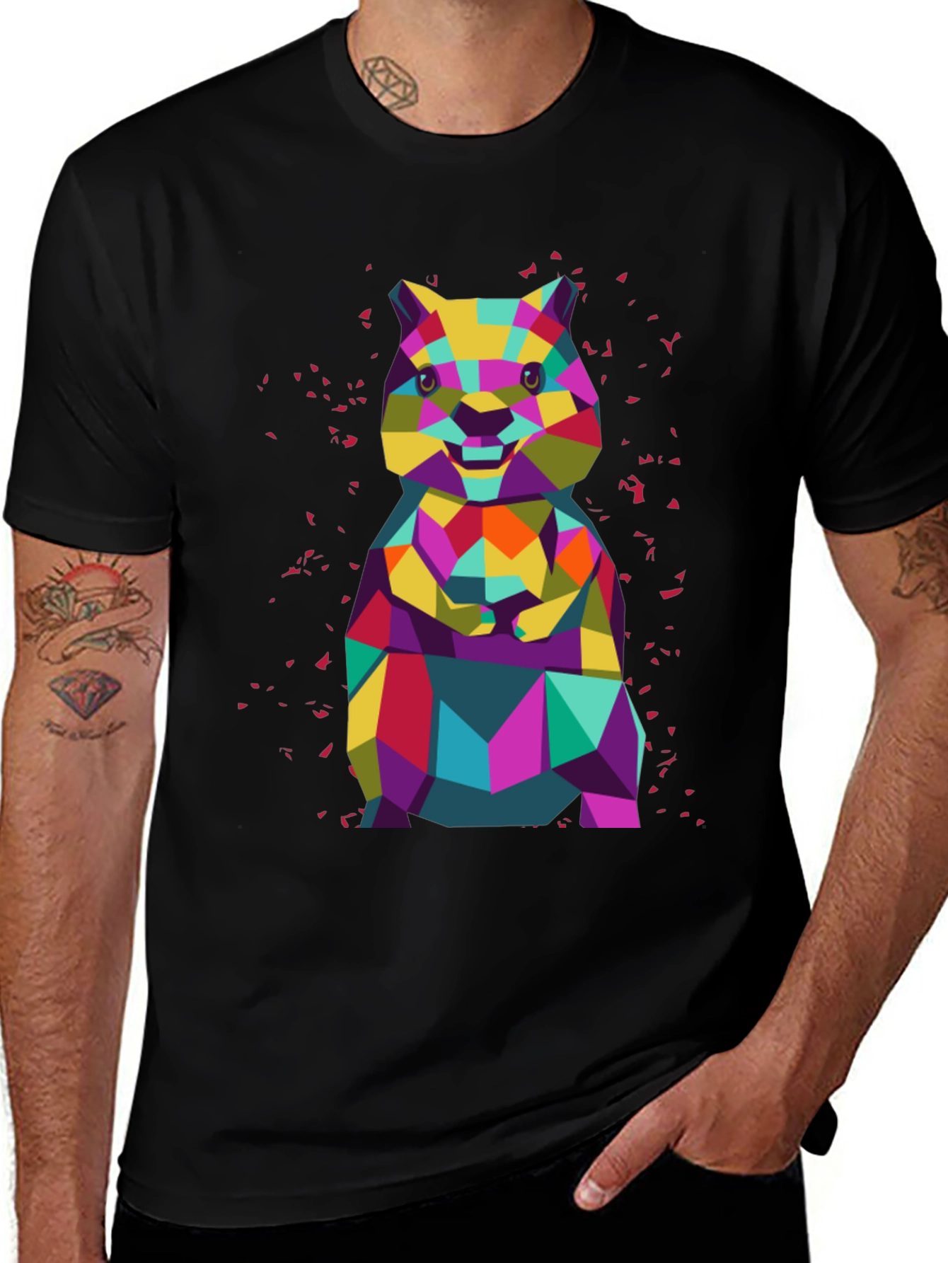 Geometric Hamster Graphic Tee - Black