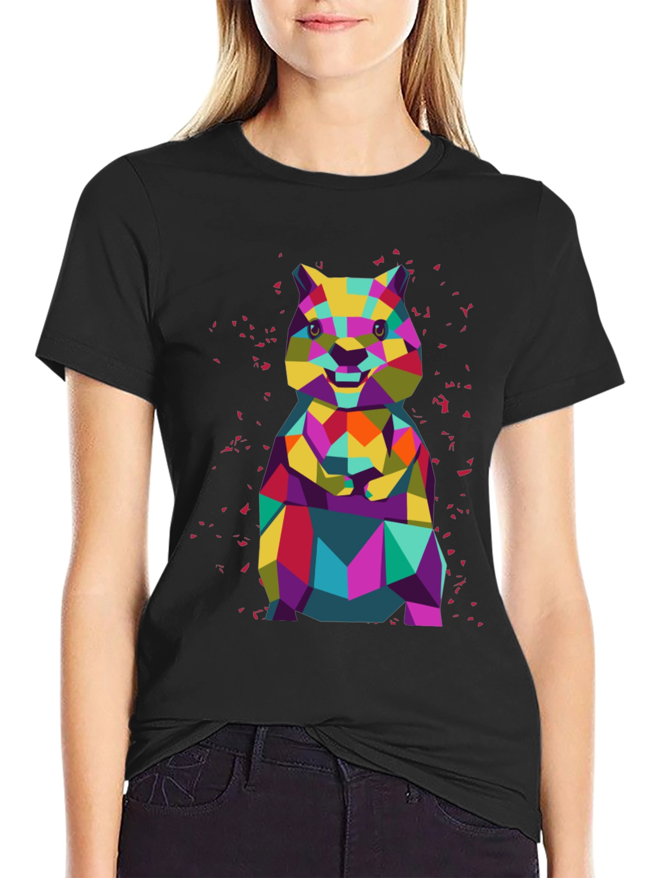 Geometric Hamster Graphic Tee - Black