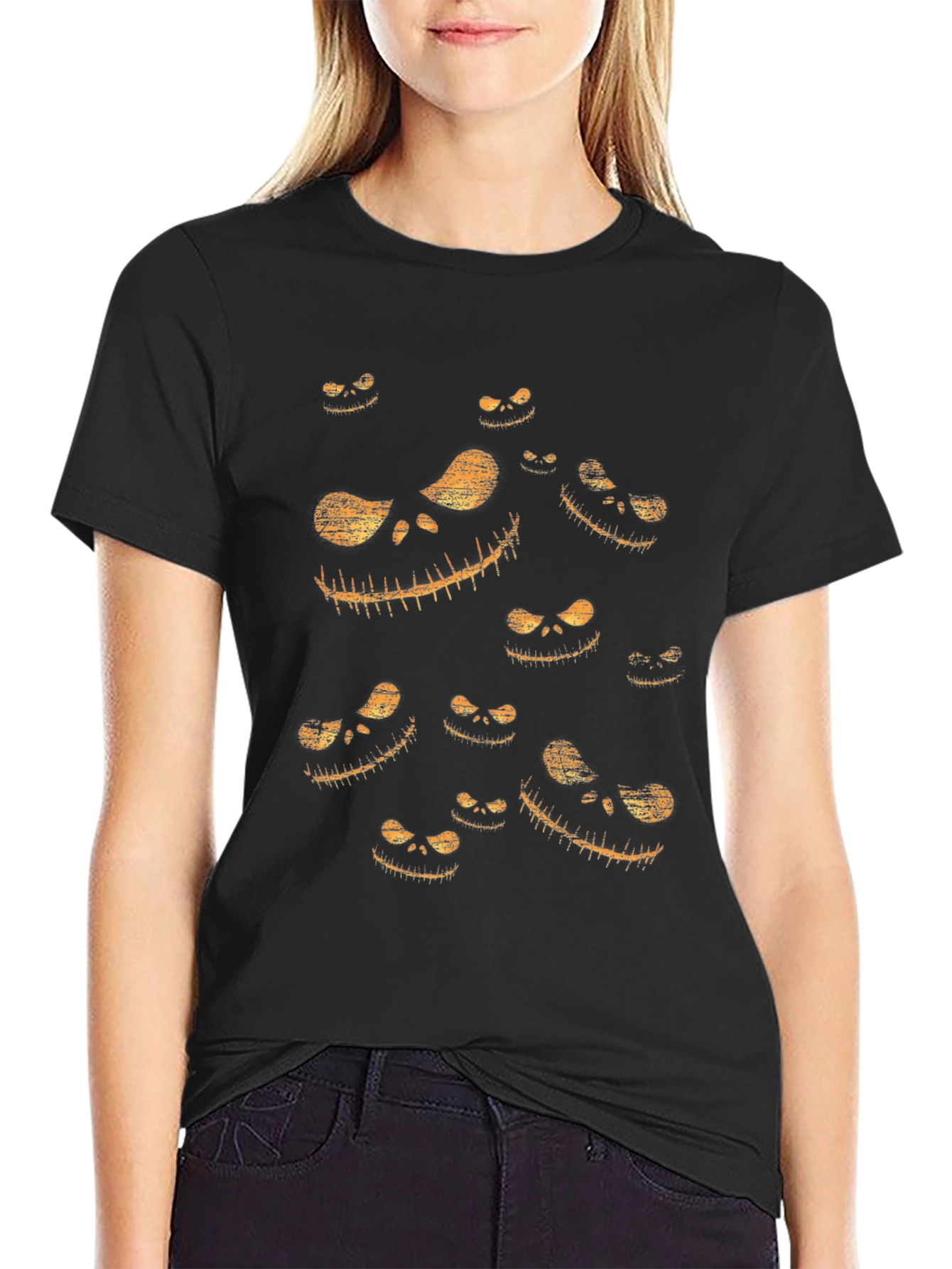 Spooky Halloween Face Graphic Black T-Shirt