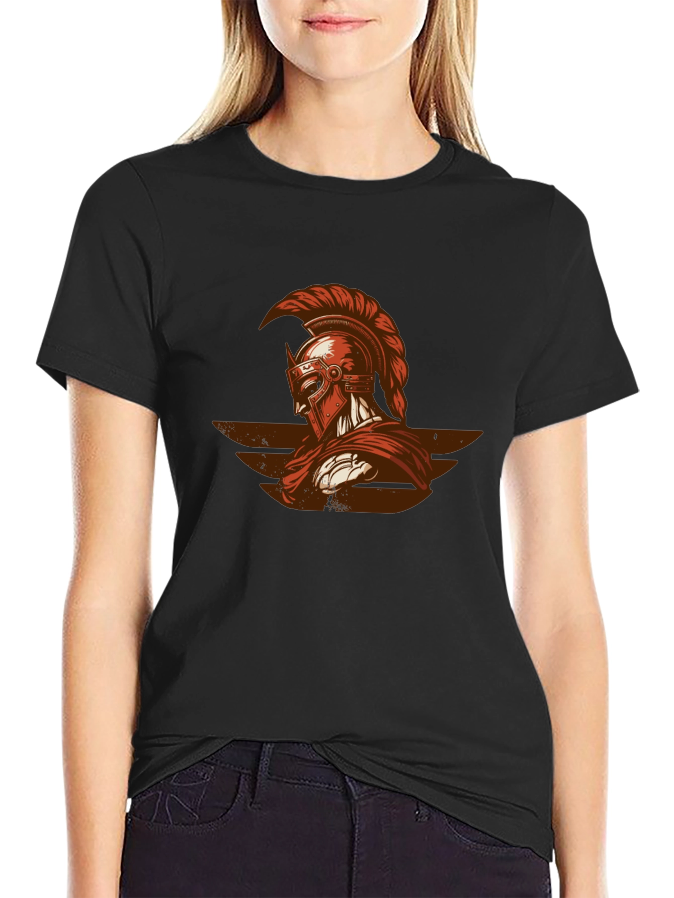 Spartan Warrior Graphic Tee - Black Cotton Shirt