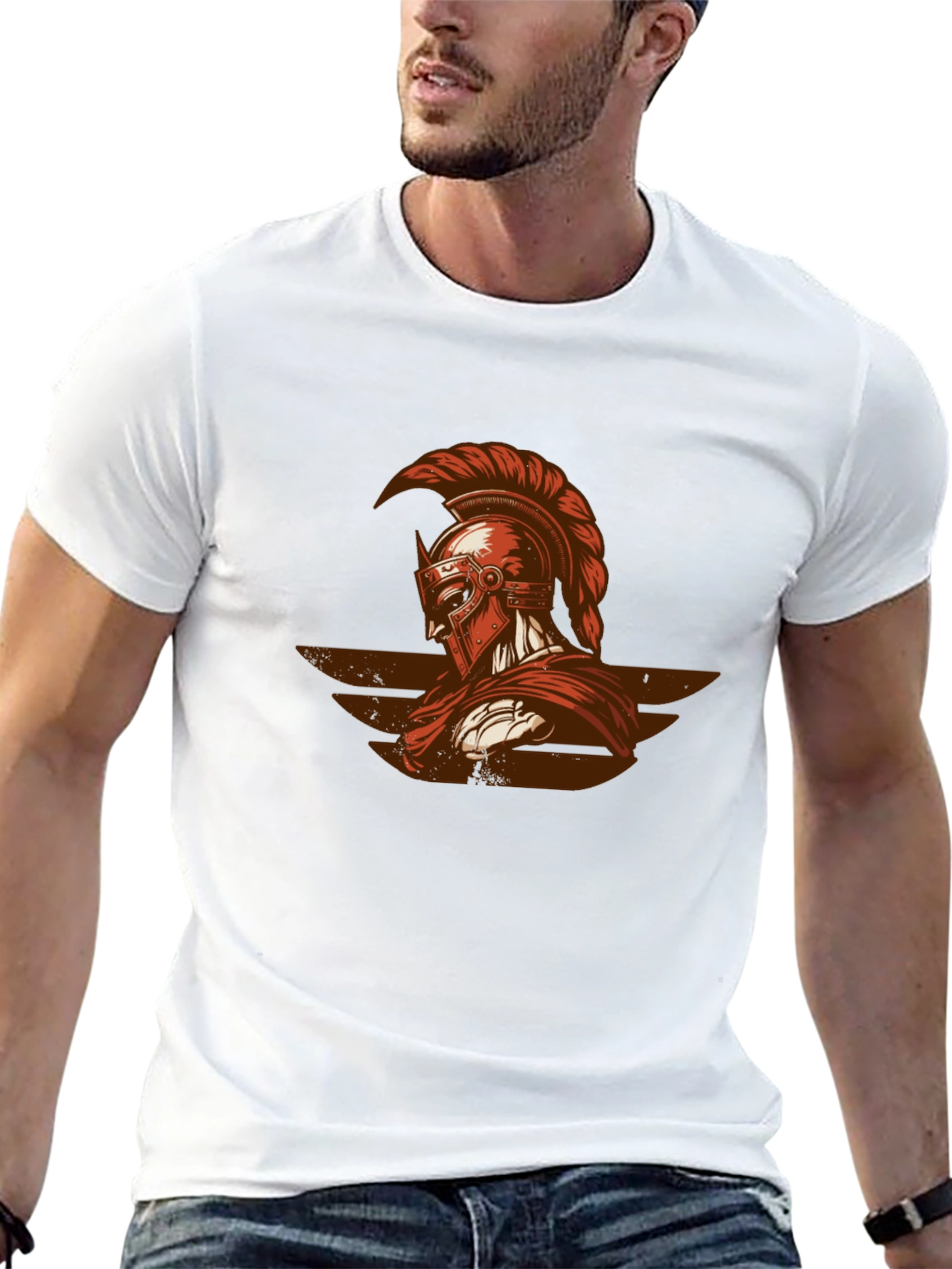 Spartan Warrior Graphic Tee - Black Cotton Shirt