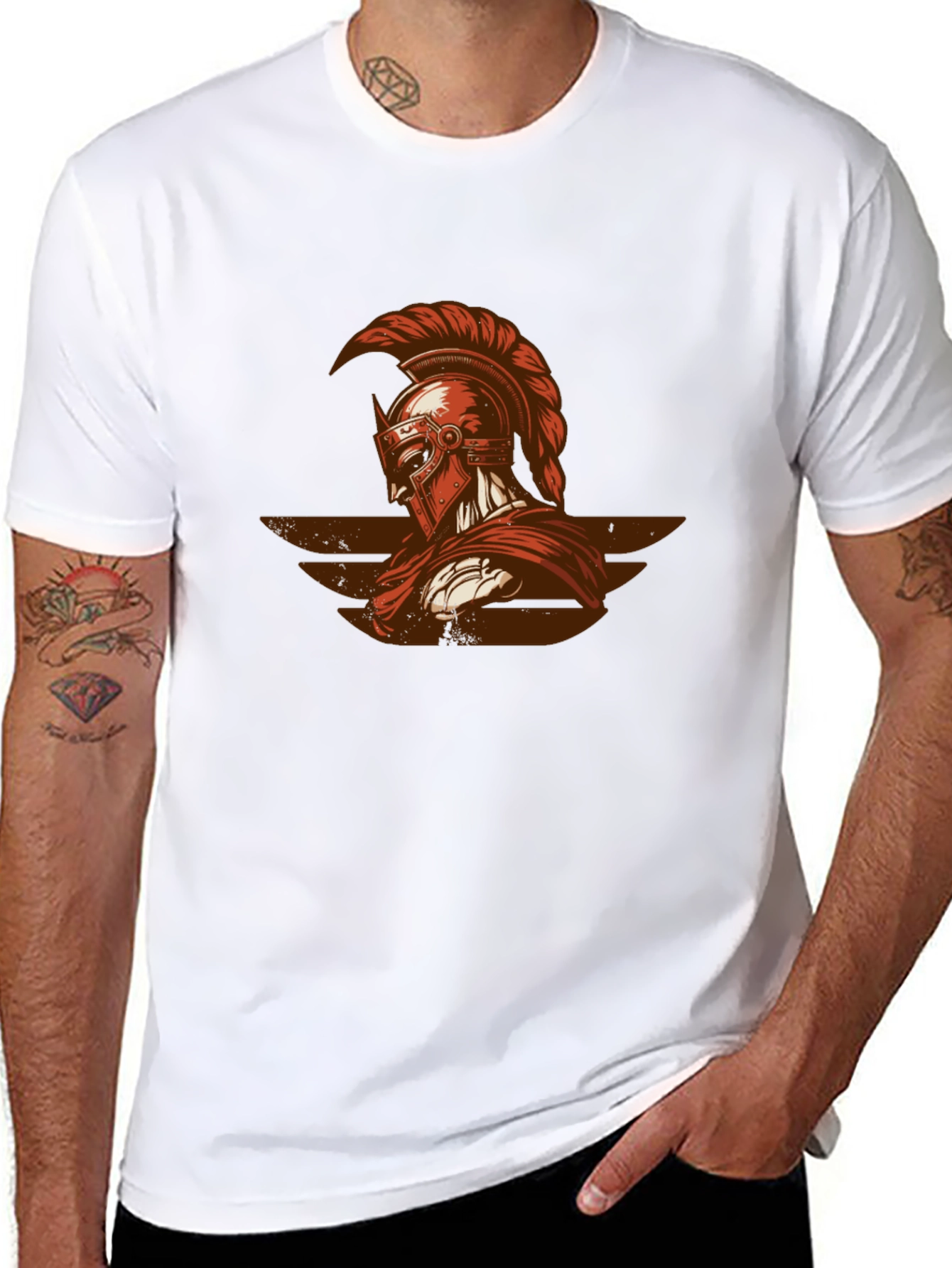 Spartan Warrior Graphic Tee - Black Cotton Shirt