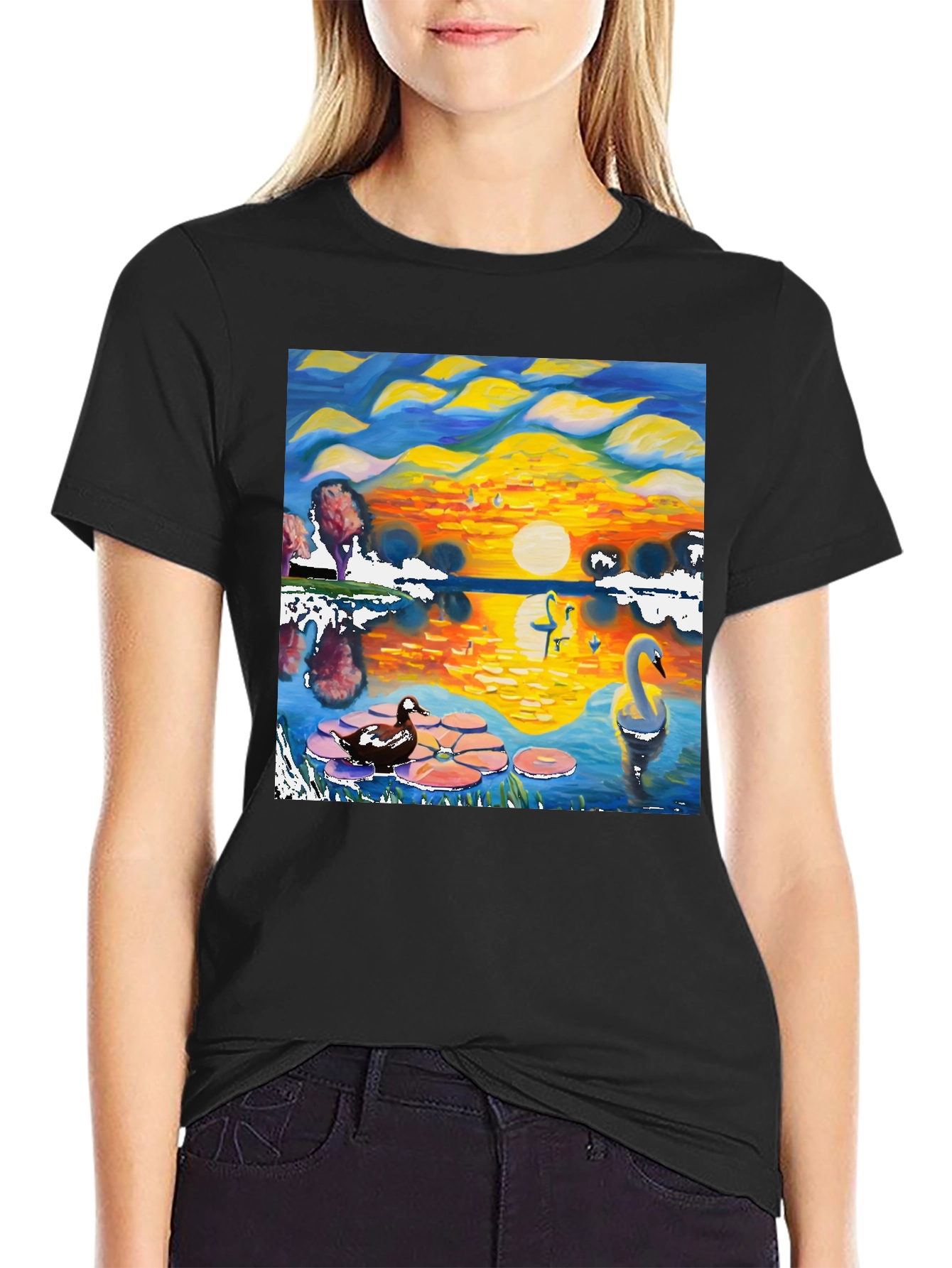 Swan Lake Graphic Tee - Artistic Black T-Shirt
