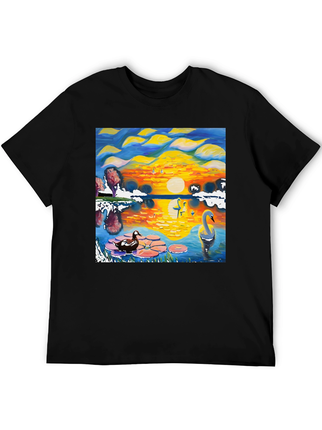 Swan Lake Graphic Tee - Artistic Black T-Shirt
