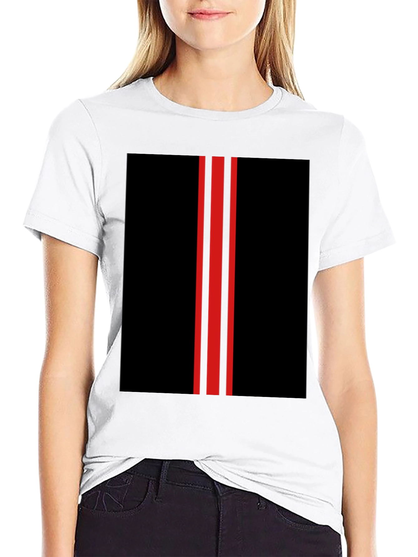 Black T-Shirt with Red Racing Stripes Design