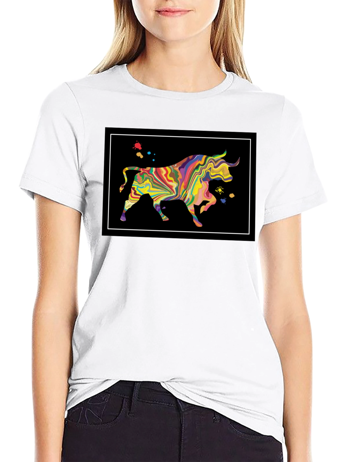 Abstract Bull Graphic Black T-Shirt