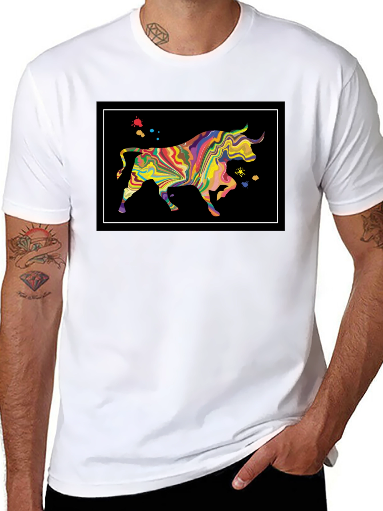 Abstract Bull Graphic Black T-Shirt