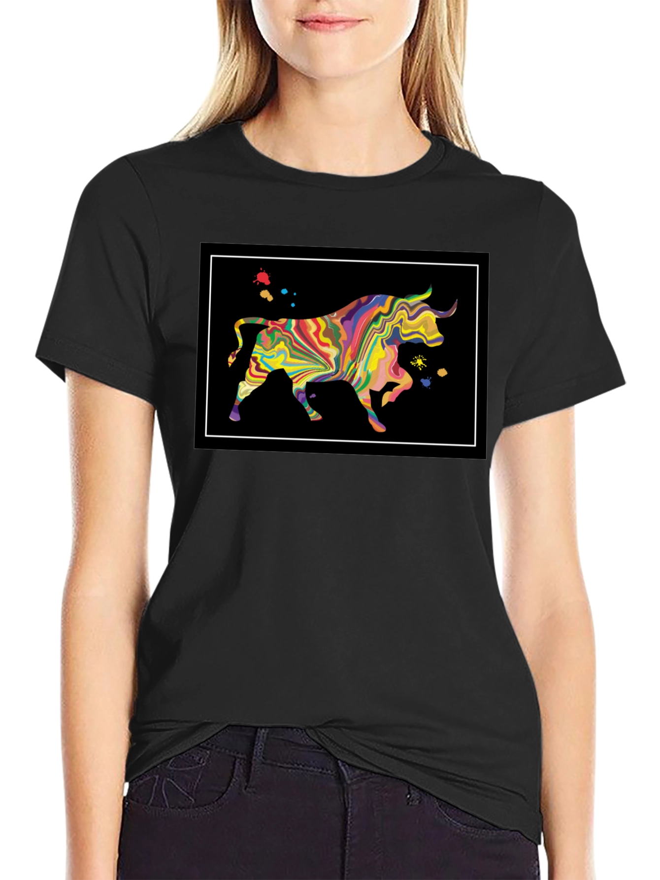Abstract Bull Graphic Black T-Shirt