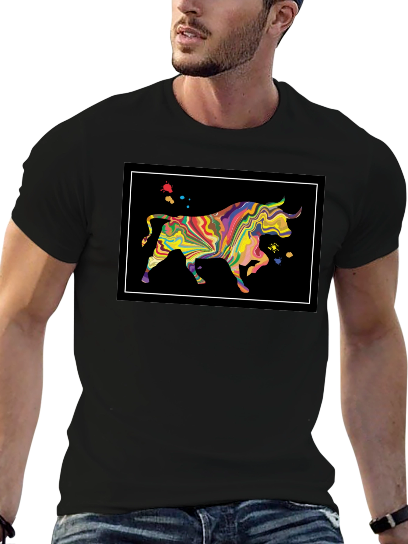 Abstract Bull Graphic Black T-Shirt