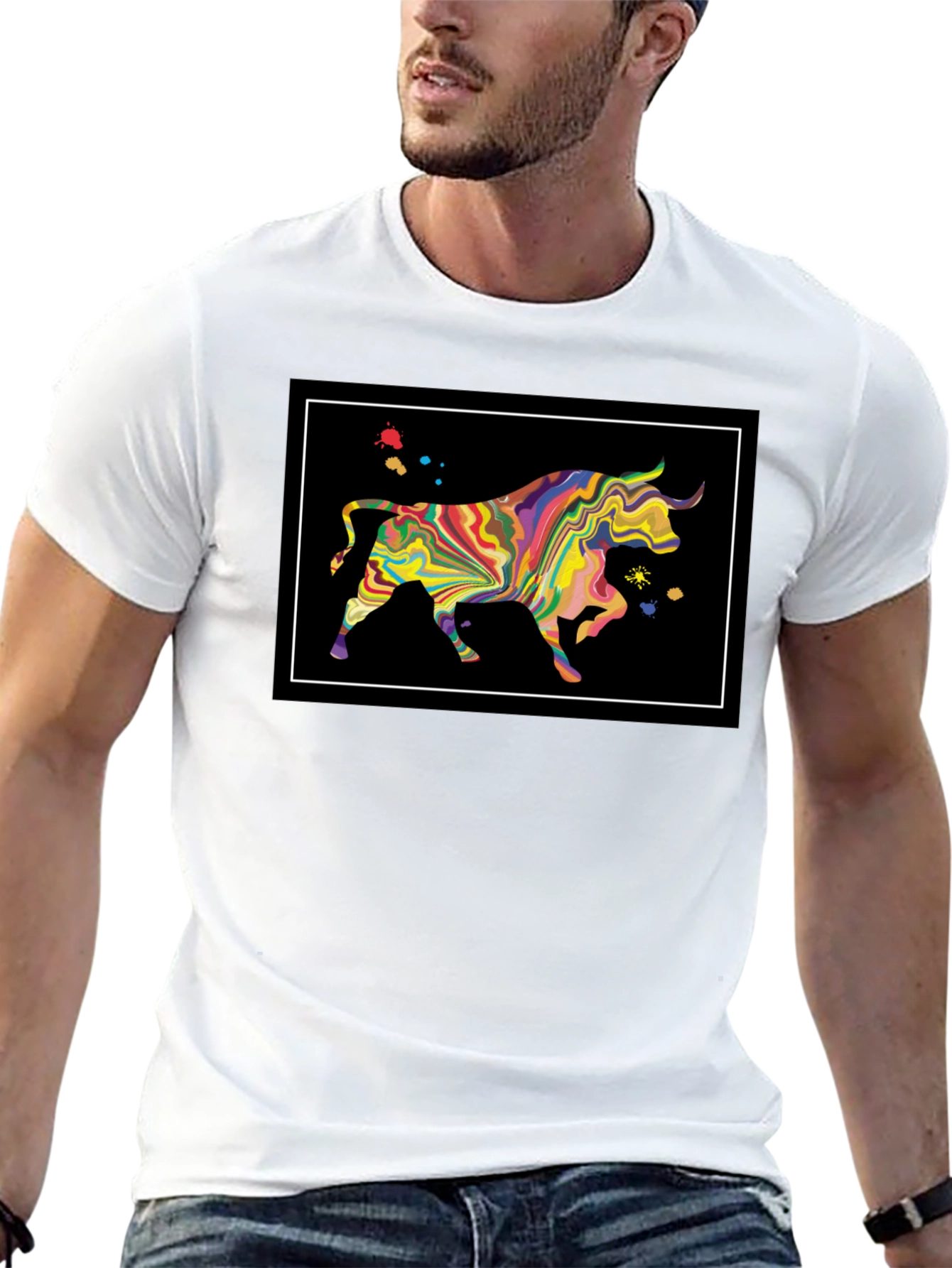 Abstract Bull Graphic Black T-Shirt