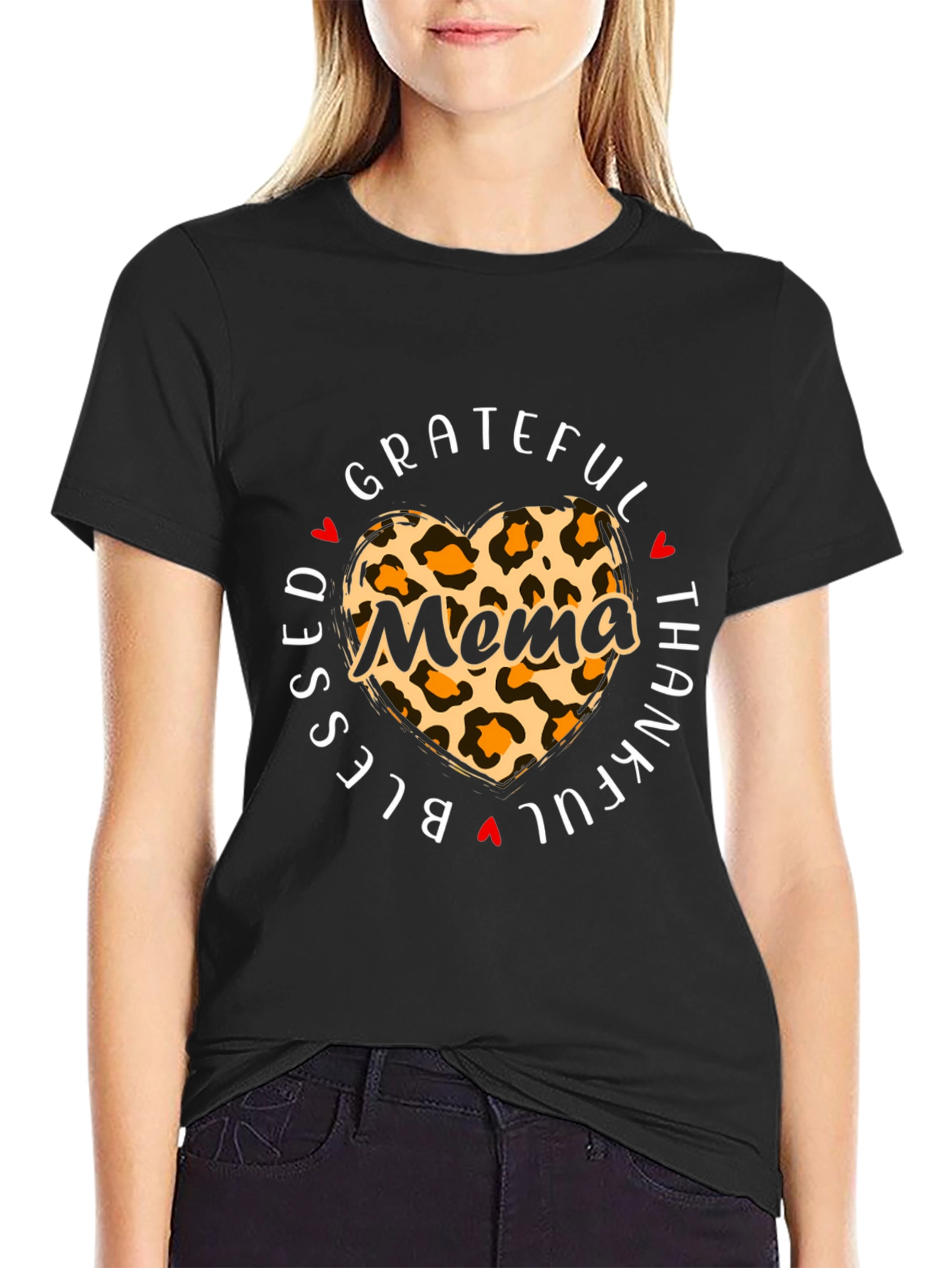 Blessed Mema Leopard Heart T-Shirt