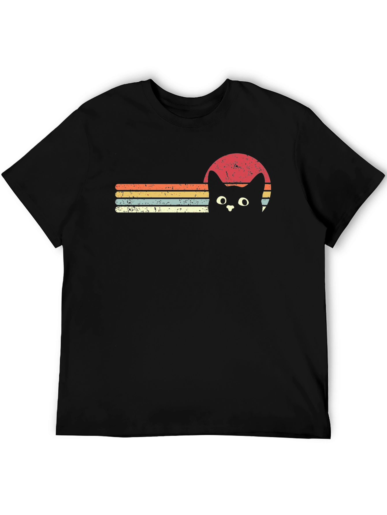 Retro Cat Sunset Graphic Tee - Black
