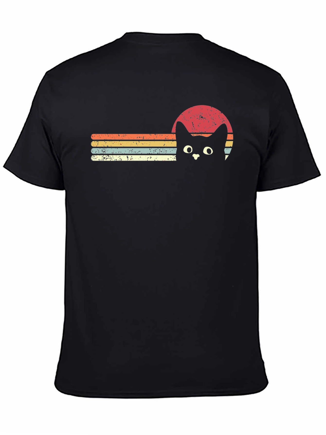 Retro Cat Sunset Graphic Tee - Black