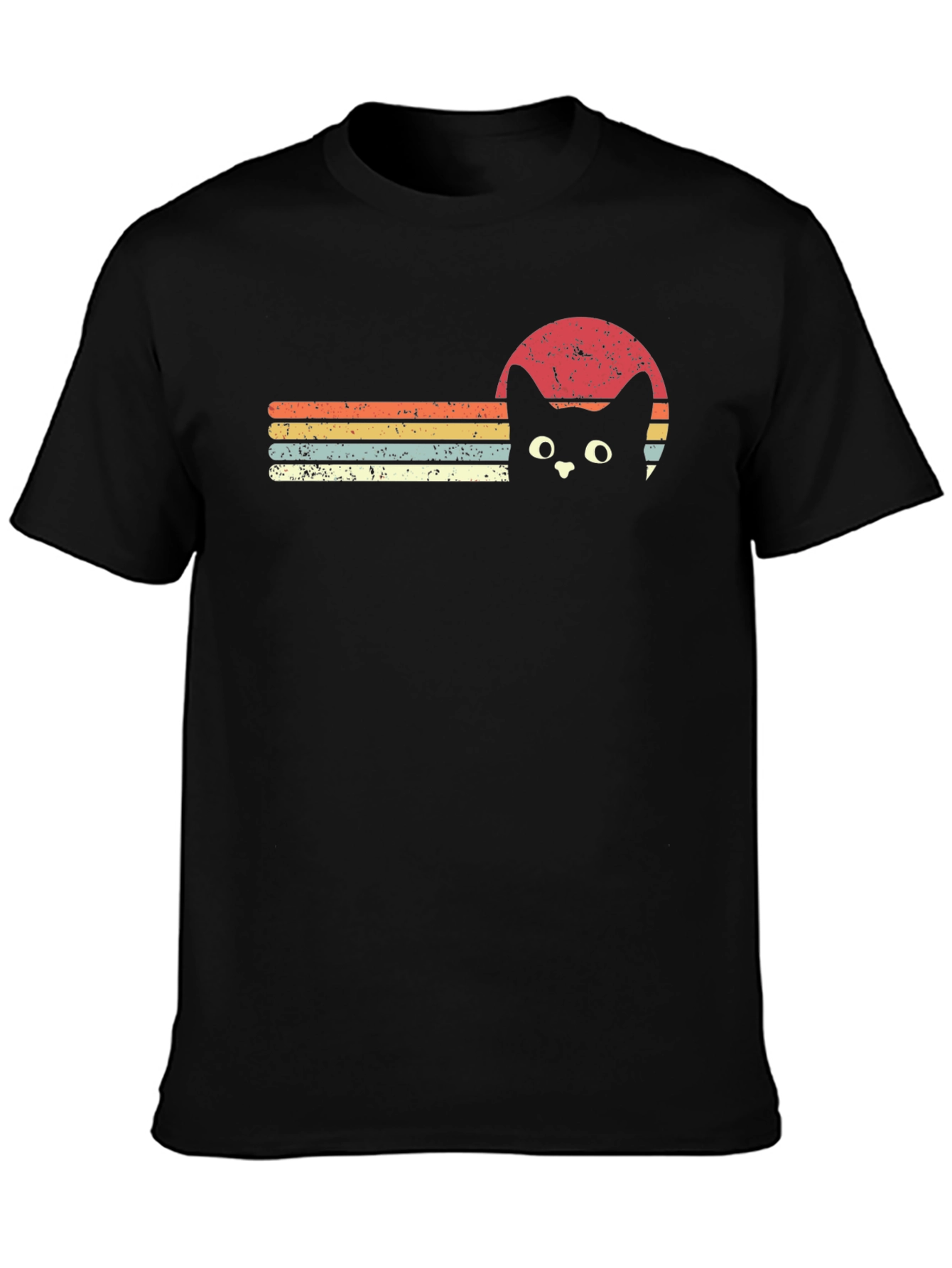 Retro Cat Sunset Graphic Tee - Black