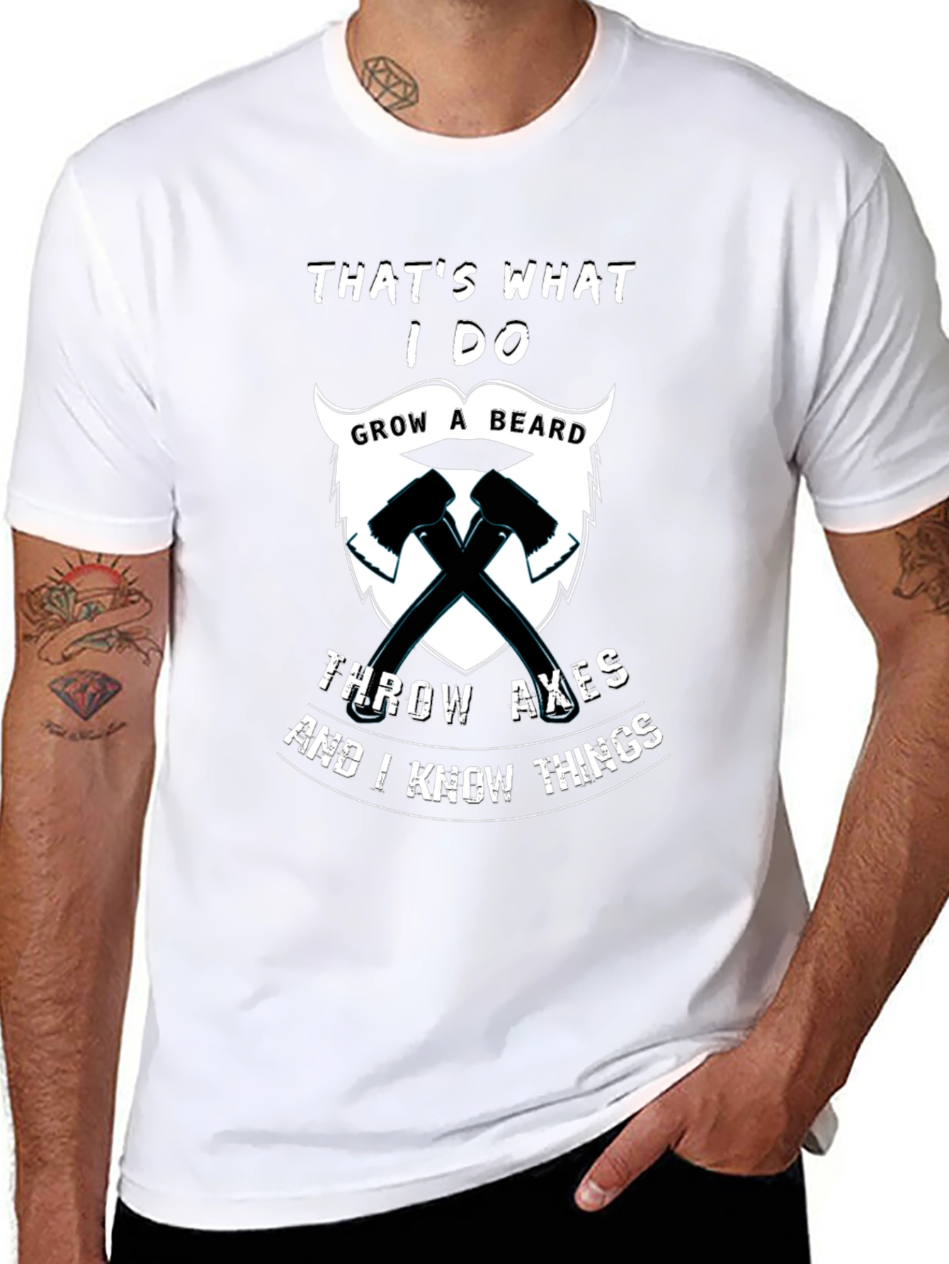 Humorous Grow a Beard Throw Axes Graphic T-Shirt