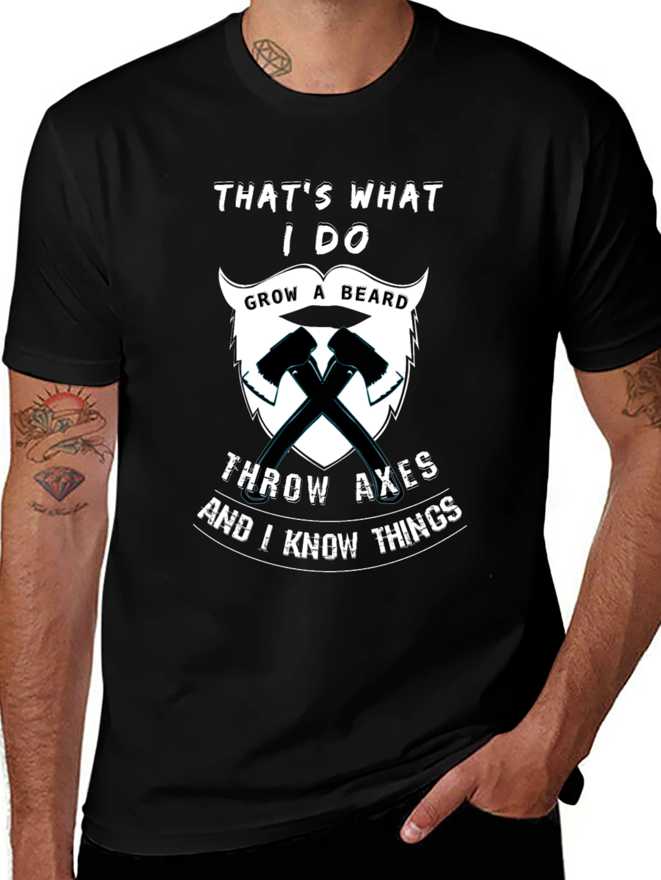 Humorous Grow a Beard Throw Axes Graphic T-Shirt