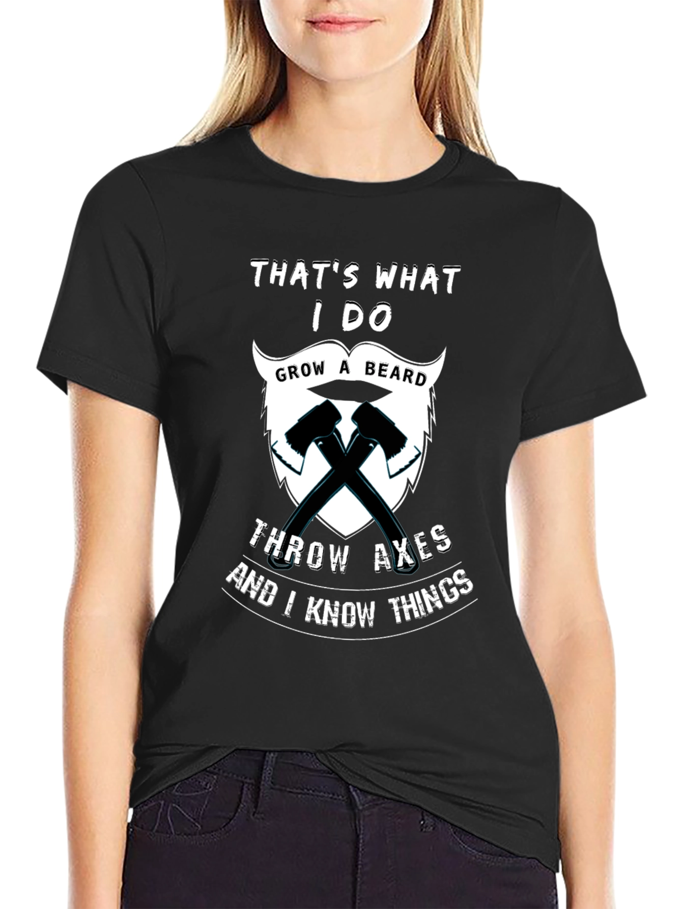 Humorous Grow a Beard Throw Axes Graphic T-Shirt