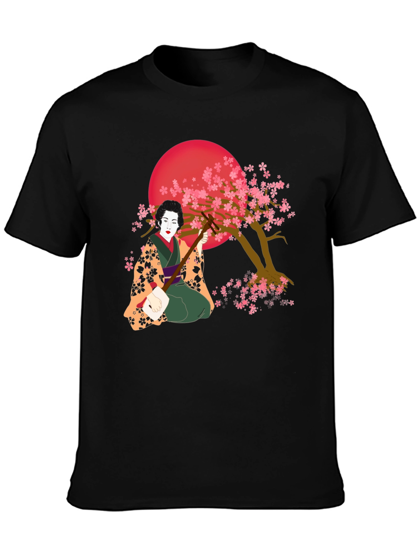 Geisha Cherry Blossom Graphic Tee - Unique Artistic Design