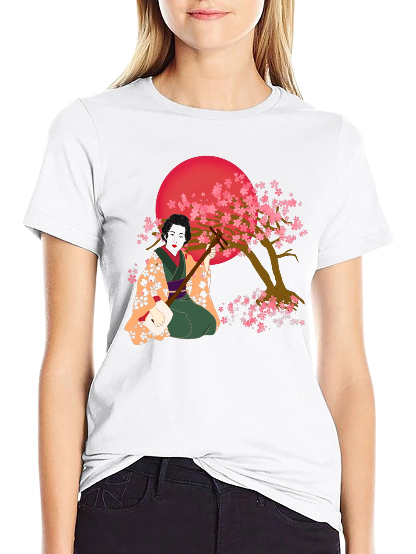 Geisha Cherry Blossom Graphic Tee - Unique Artistic Design