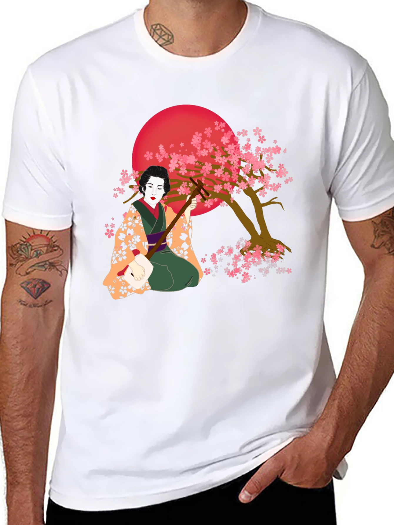 Geisha Cherry Blossom Graphic Tee - Unique Artistic Design