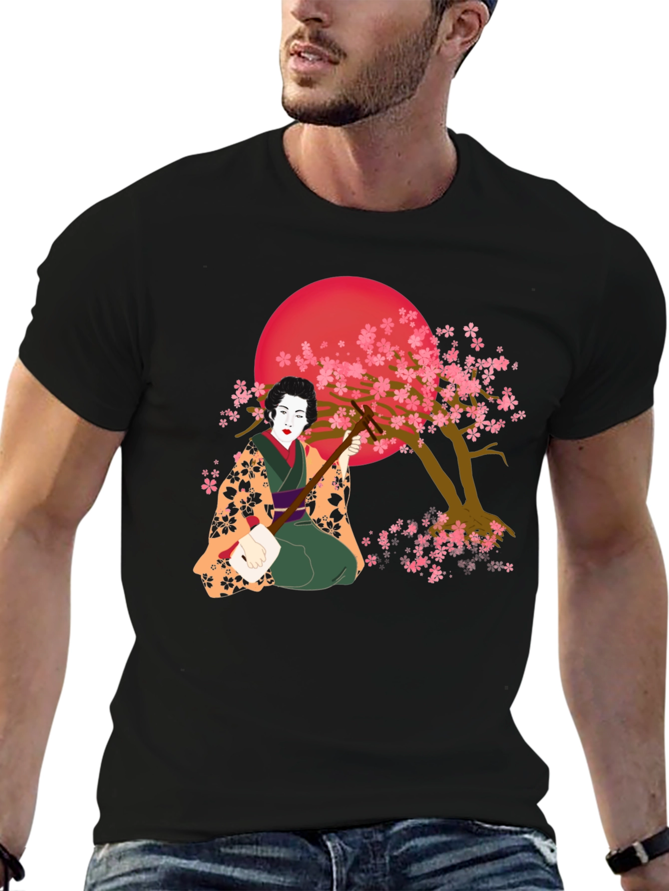 Geisha Cherry Blossom Graphic Tee - Unique Artistic Design