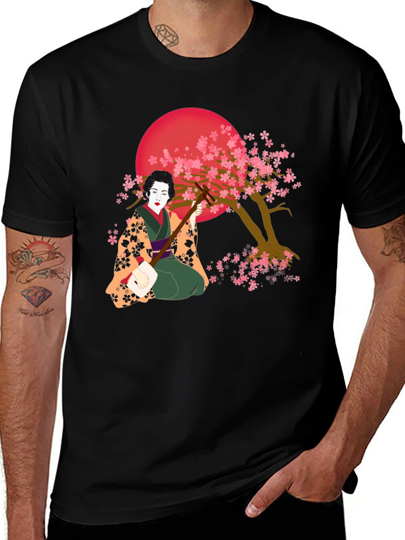 Geisha Cherry Blossom Graphic Tee - Unique Artistic Design