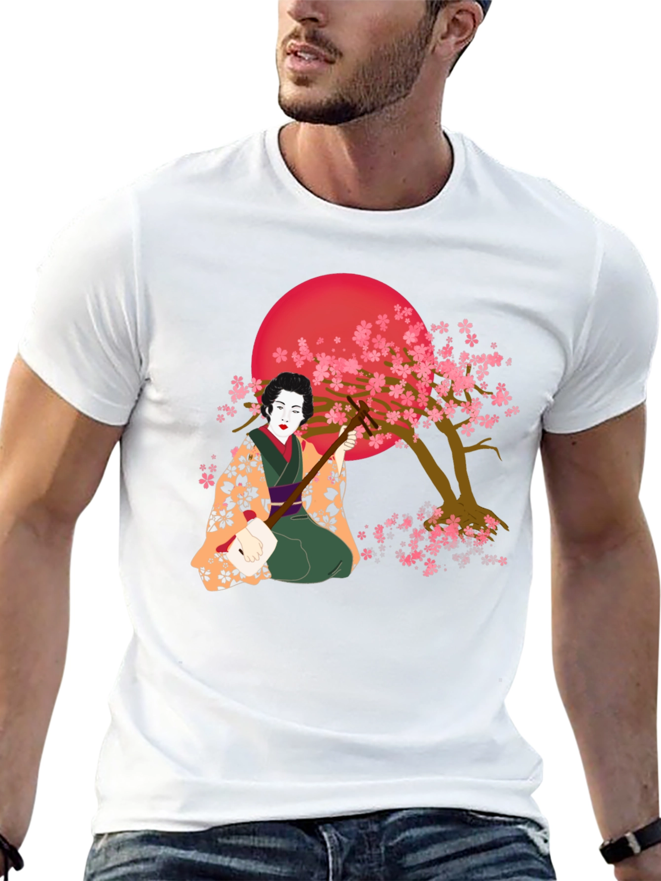 Geisha Cherry Blossom Graphic Tee - Unique Artistic Design