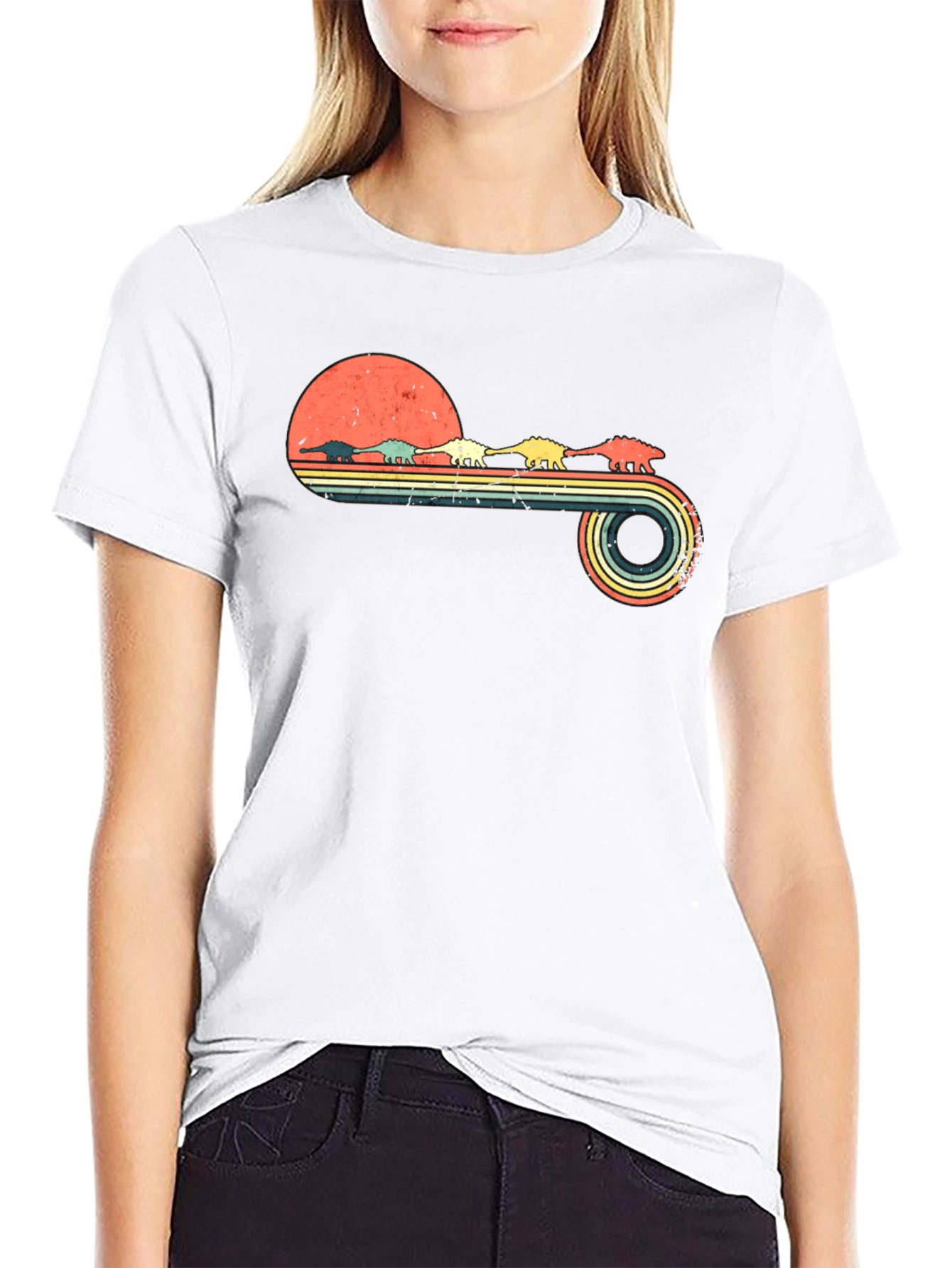 Retro Dinosaur Sunset Graphic Tee