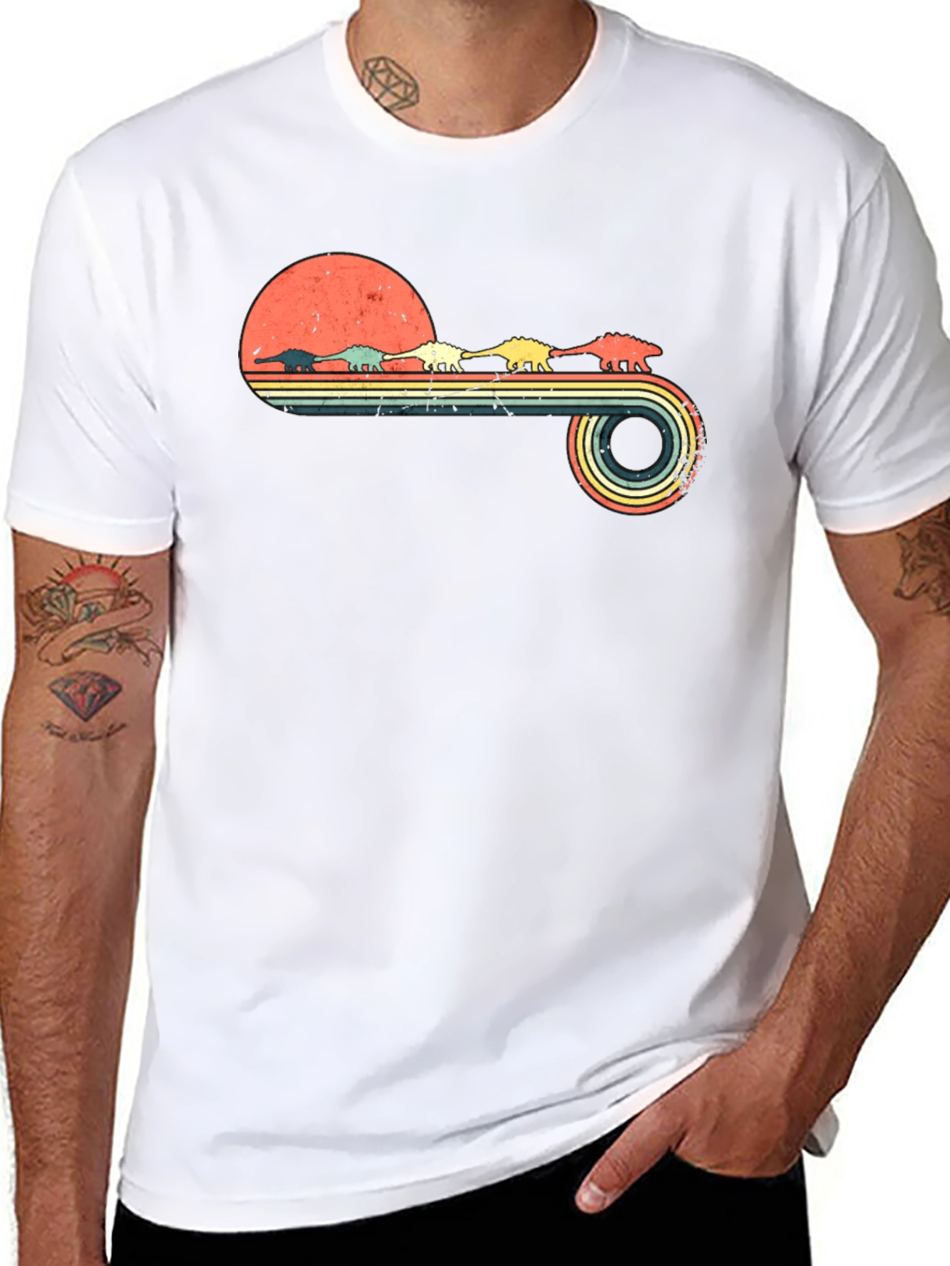 Retro Dinosaur Sunset Graphic Tee